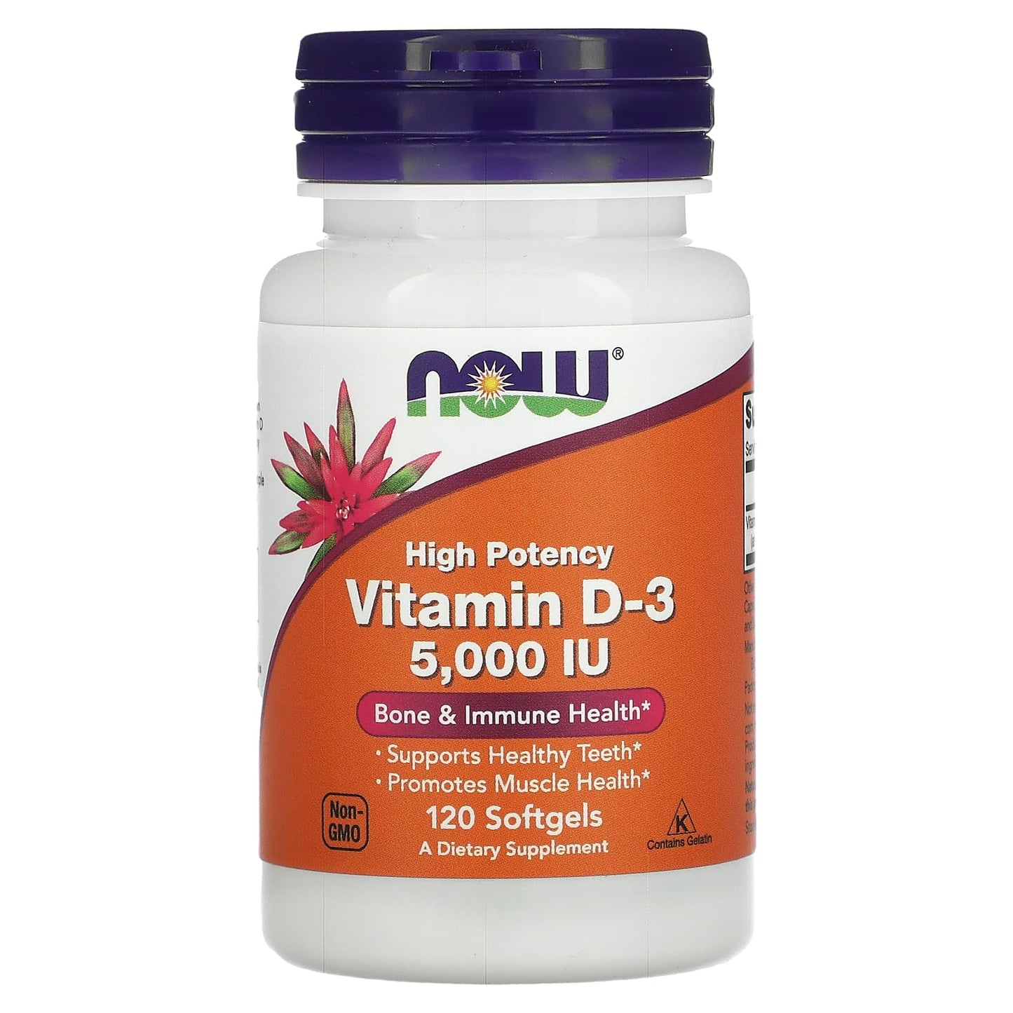 NOW Foods, Vitamin D-3, High Potency, 5,000 IU, 120 Softgels - Image 1