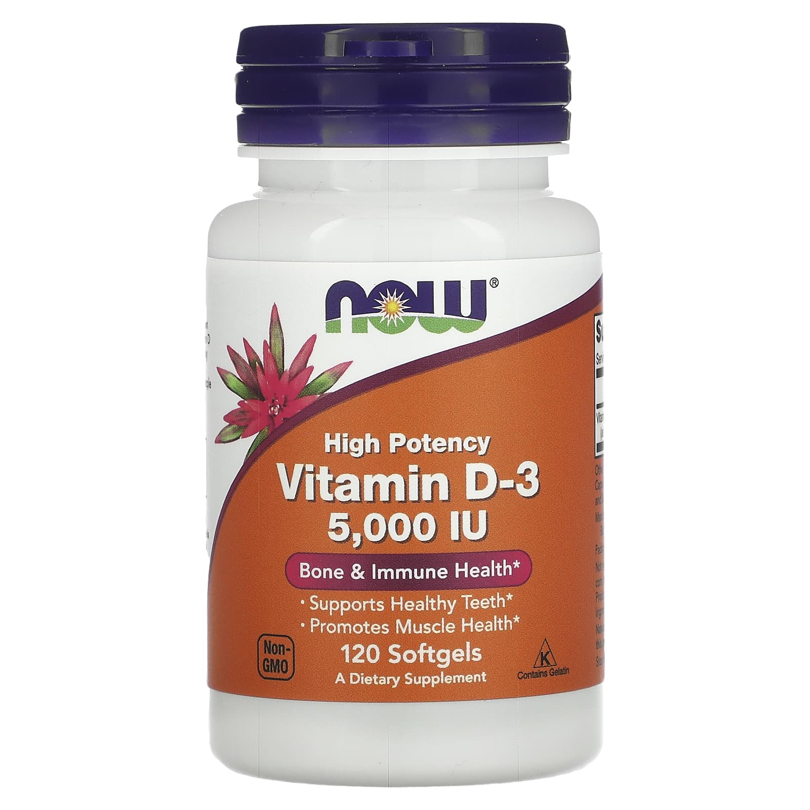 NOW Foods, Vitamin D-3, High Potency, 5,000 IU, 120 Softgels - Image 1