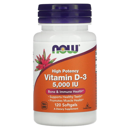 NOW Foods, Vitamin D-3, High Potency, 5,000 IU, 120 Softgels - Image 1