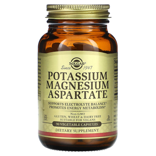 Solgar, Potassium Magnesium Aspartate, 90 Vegetable Capsules - Image 1