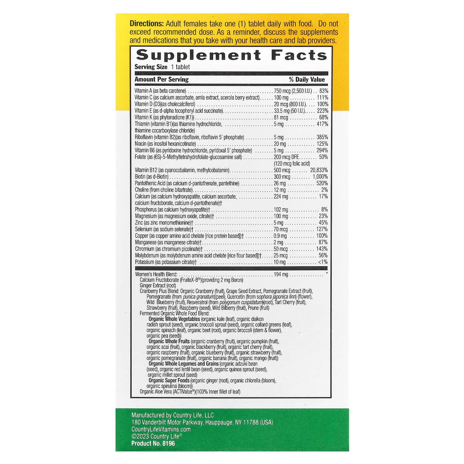 Country Life Core Daily 1 Multivitamin for Women 50+, 60 Tablets - Image 2