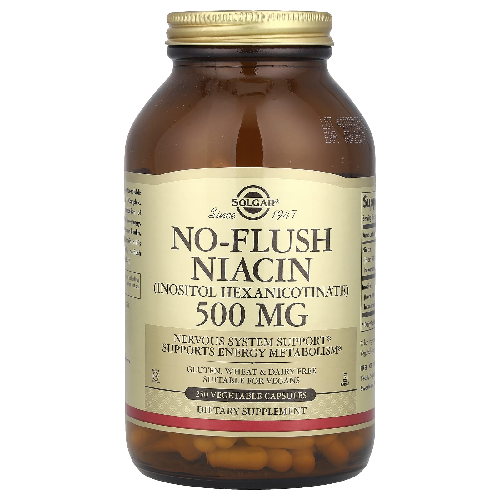 Solgar, No-Flush Niacin, (Inositol Hexanicotinate), 500 mg, 250 Vegetable Capsules - Image 1