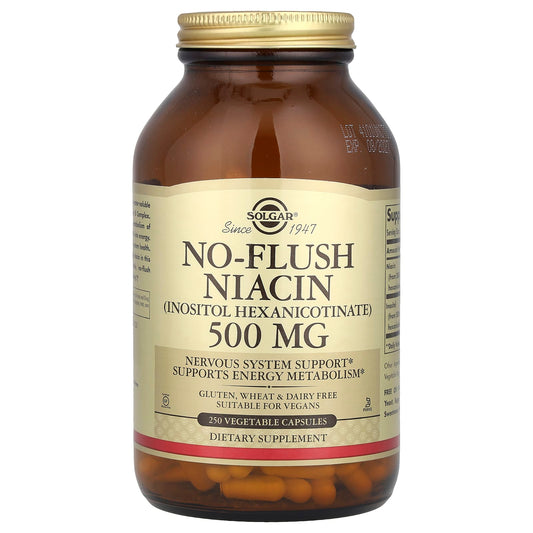 Solgar, No-Flush Niacin, (Inositol Hexanicotinate), 500 mg, 250 Vegetable Capsules - Image 1