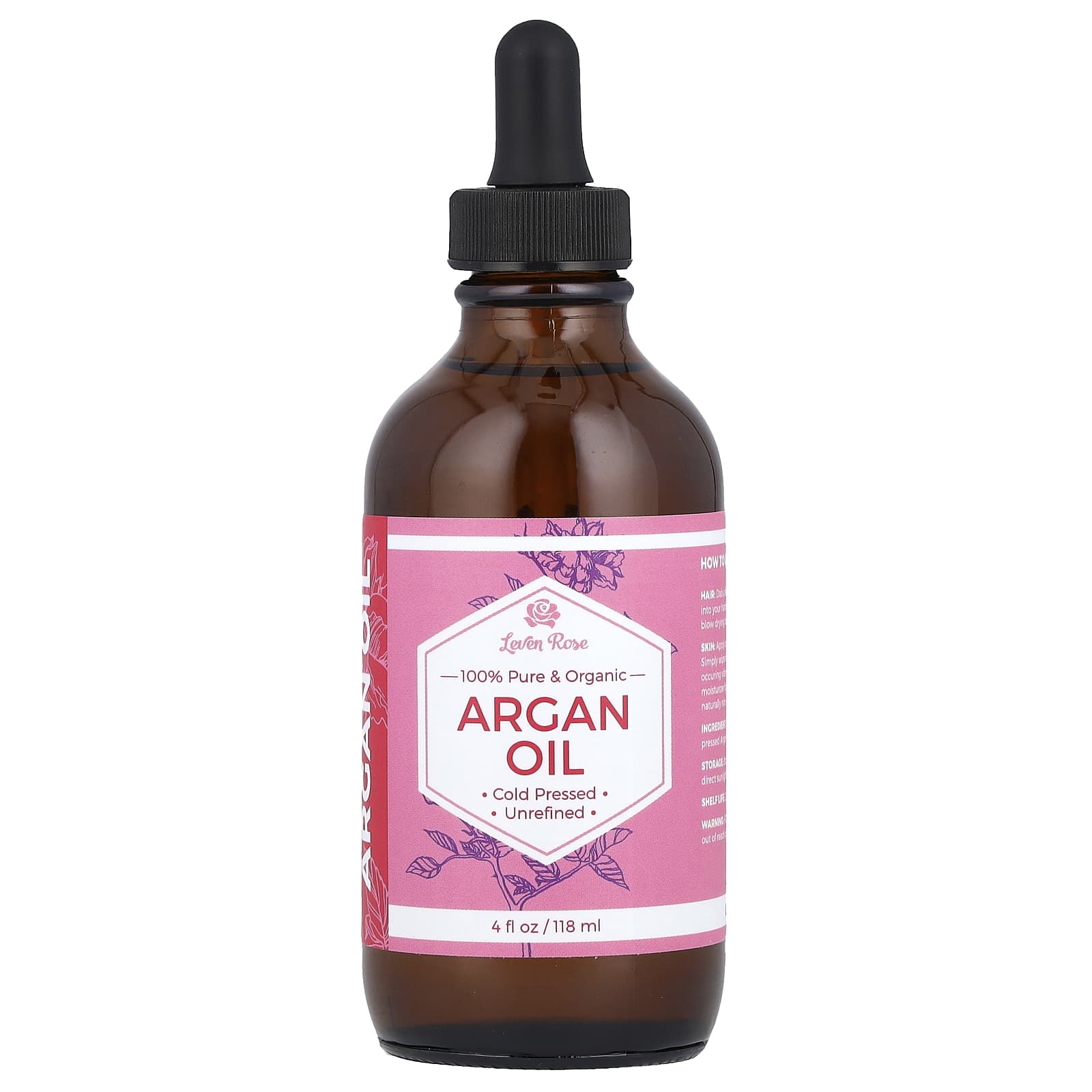 Leven Rose, 100% Pure & Organic, Argan Oil, 4 fl oz (118 ml) - Image 1