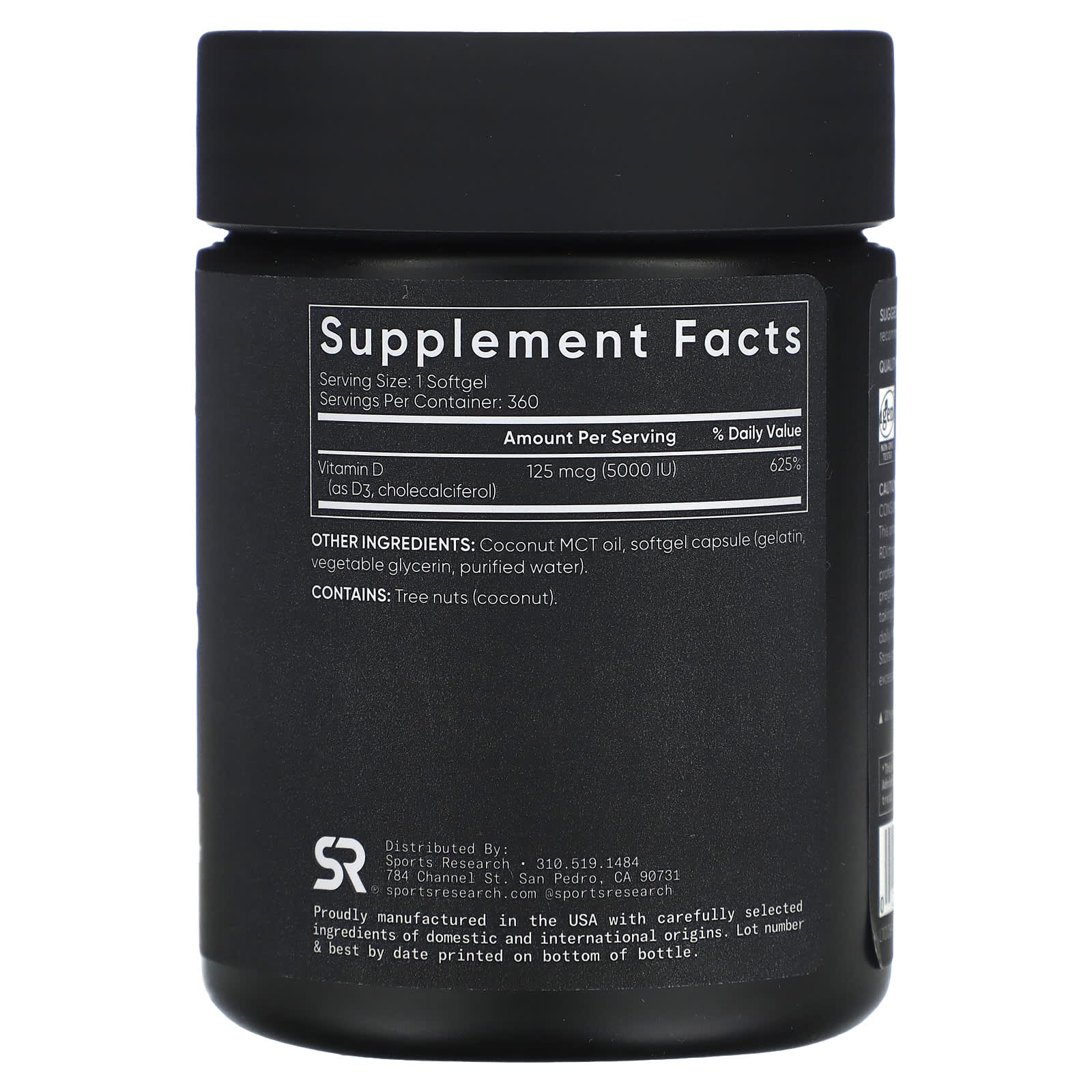 Sports Research, Vitamin D3, Extra Strength, 125 mcg (5,000 IU), 360 Softgels - Image 2