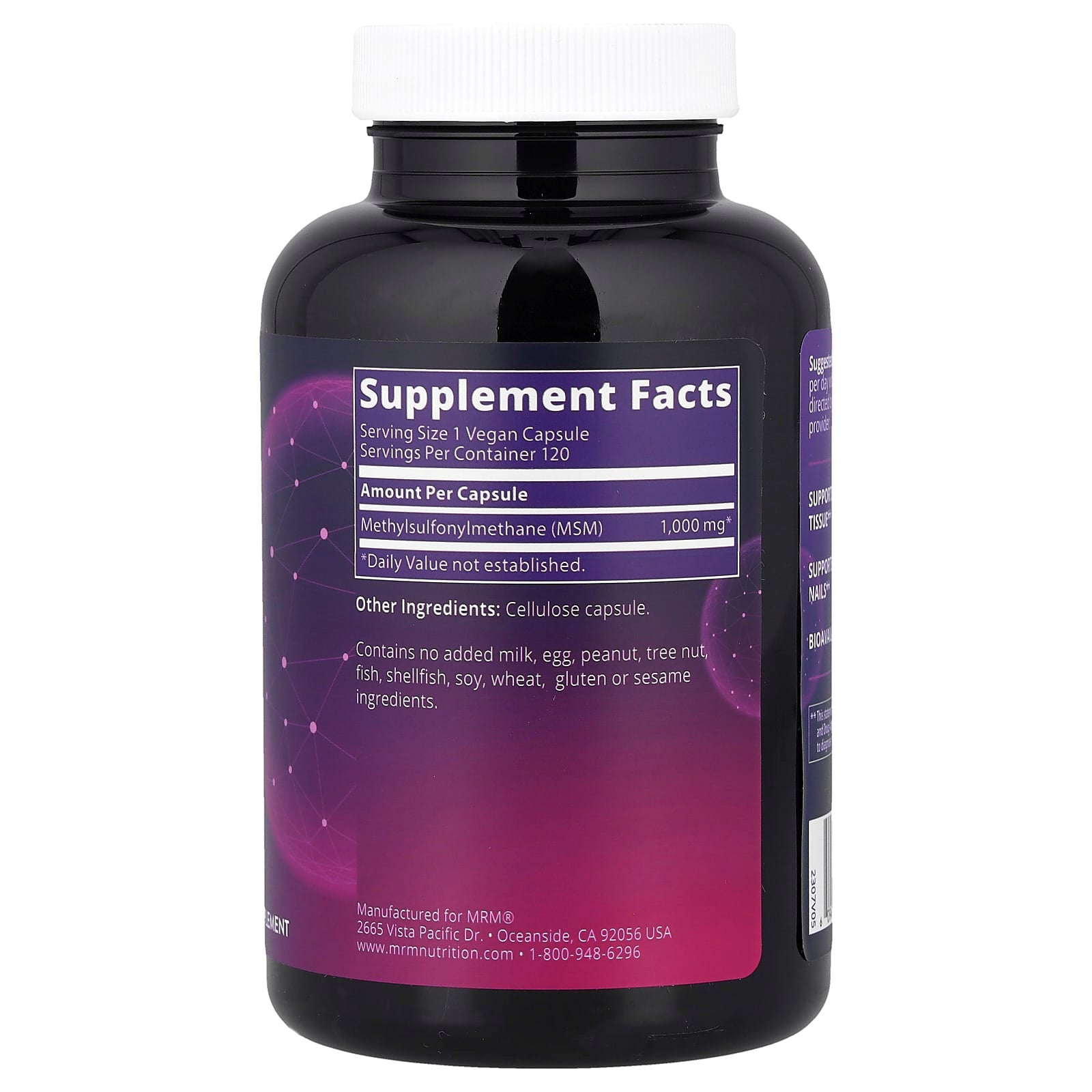 MRM Nutrition, MSM, 1,000 mg, 120 Vegan Capsules - Image 2