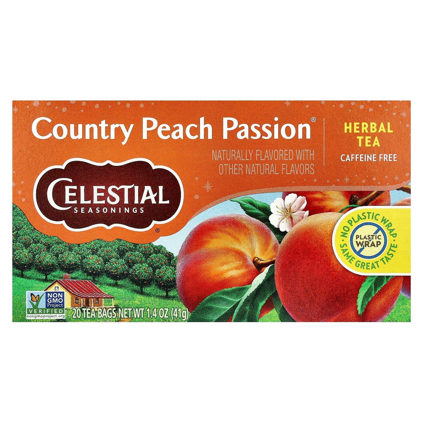 Celestial Seasonings Country Peach Passion Herbal Tea, Caffeine Free, 20 Tea Bags - Image 1