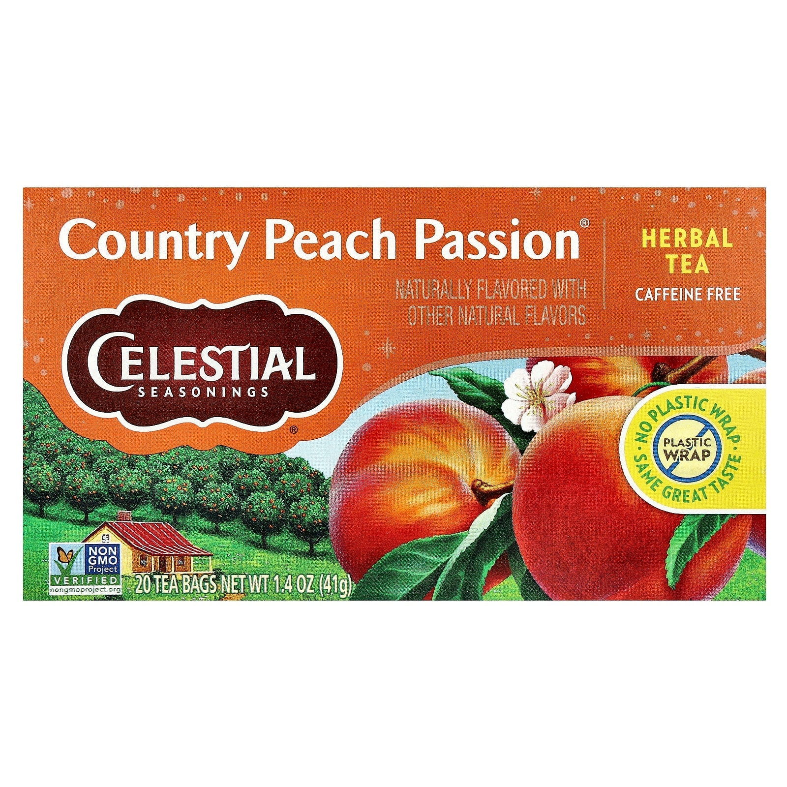 Celestial Seasonings Country Peach Passion Herbal Tea, Caffeine Free, 20 Tea Bags - Image 1