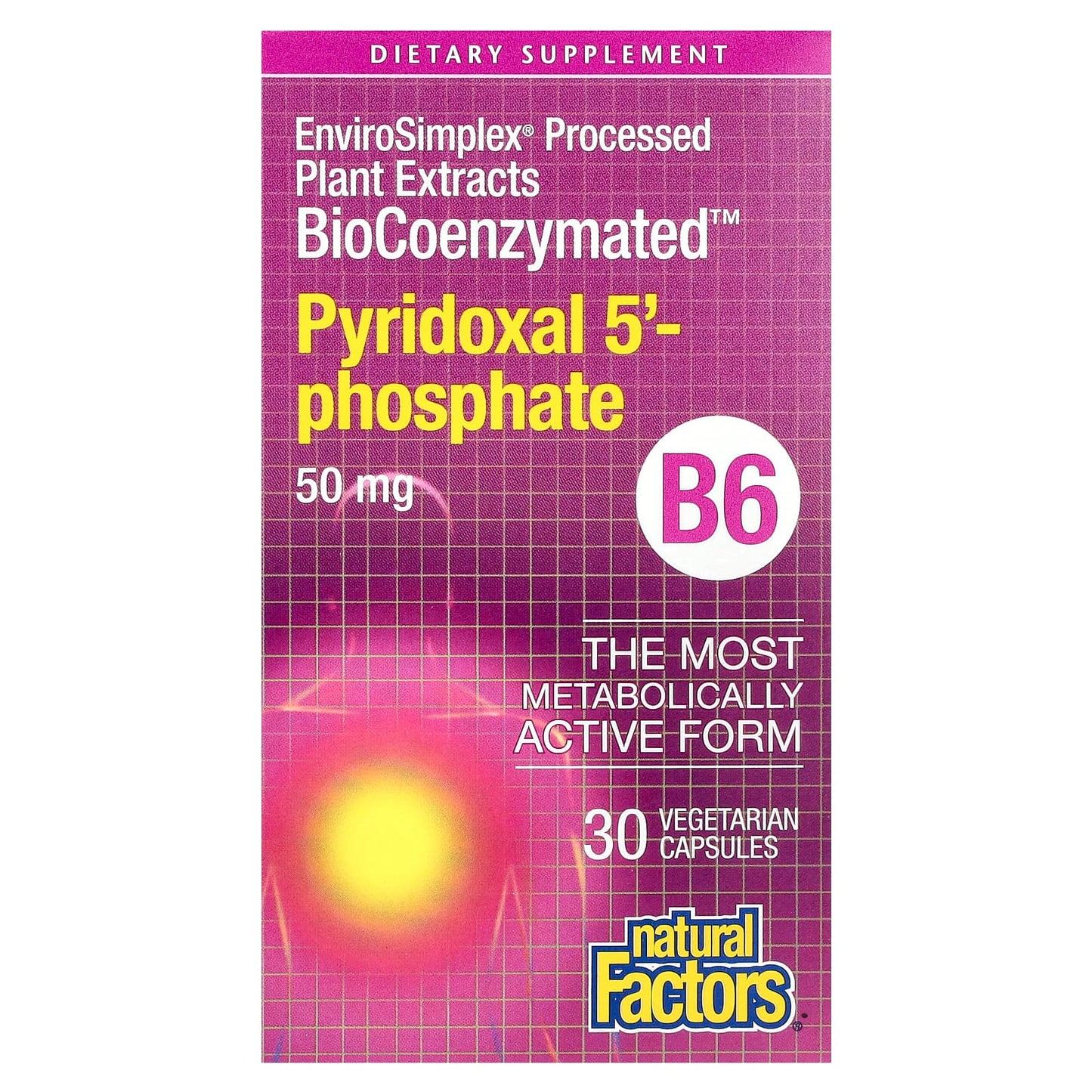 Natural Factors, BioCoenzymated, B6, Pyridoxal 5'-Phosphate, 50 mg, 30 Vegetarian Capsules - Image 1