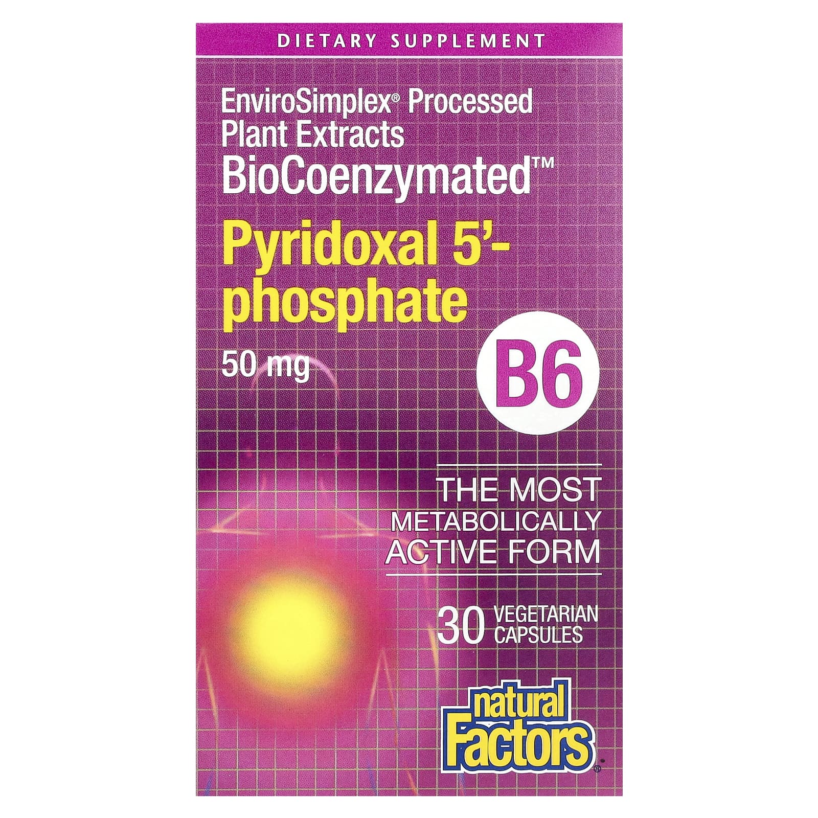 Natural Factors, BioCoenzymated, B6, Pyridoxal 5'-Phosphate, 50 mg, 30 Vegetarian Capsules - Image 1