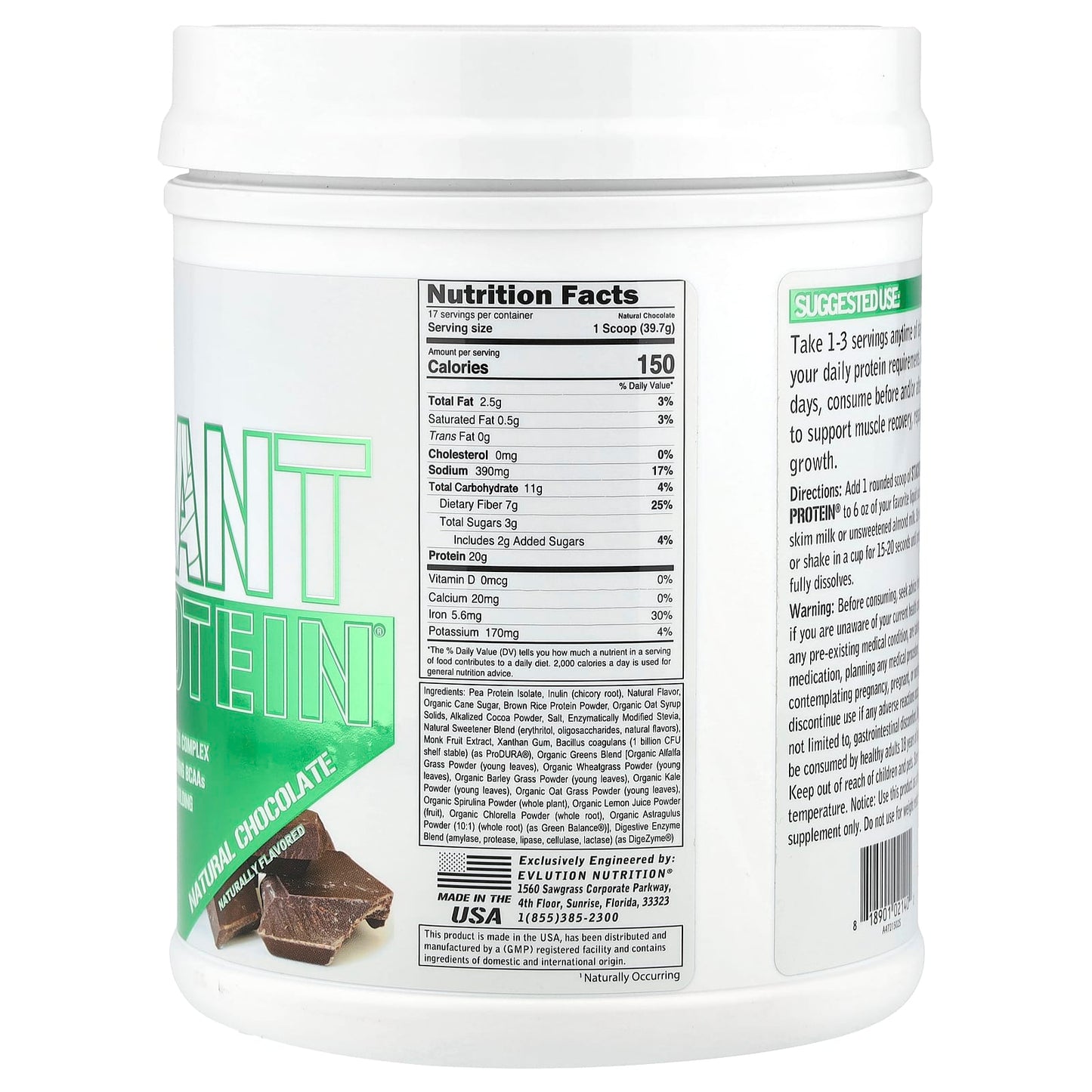 EVLution Nutrition Stacked Plant Protein Natural Chocolate 1.5 lb - Image 2