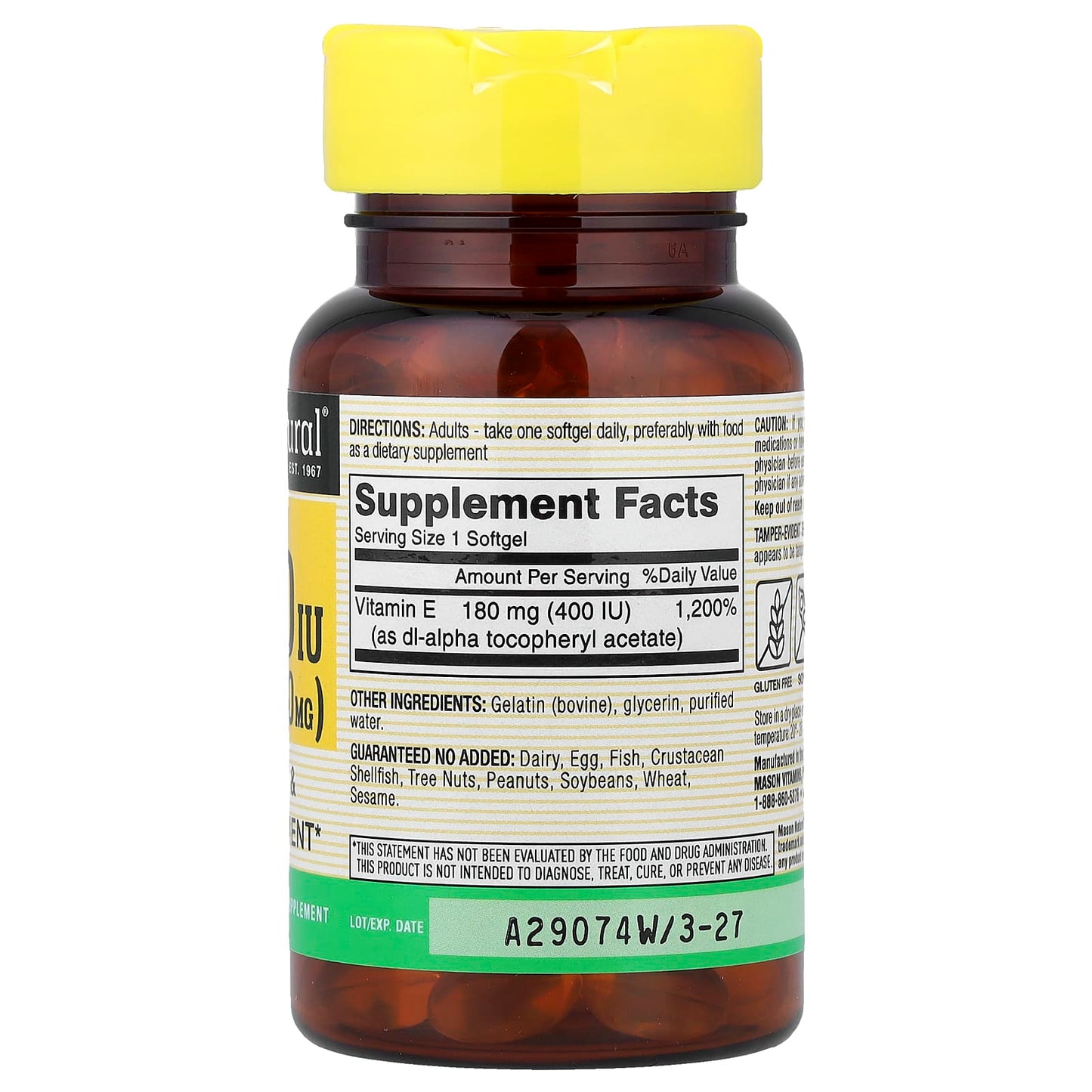 Mason Natural, Vitamin E, 180 mg (400 IU), 100 Softgels - Image 2