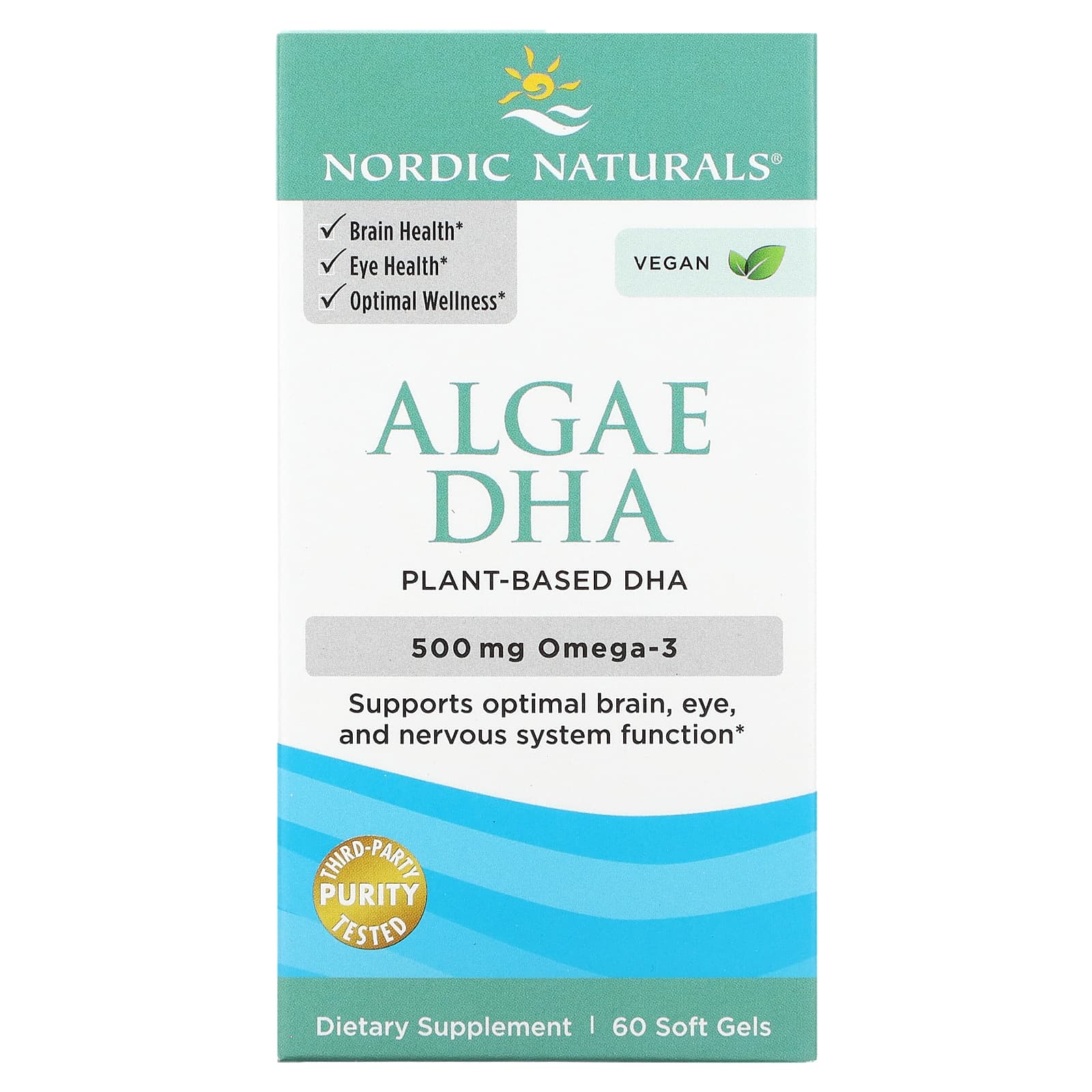 Nordic Naturals, Algae DHA, 60 Soft Gels (250 mg per Soft Gel ) - Image 1