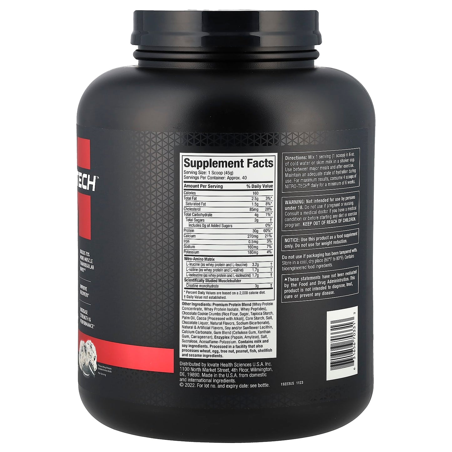 MuscleTech, Nitro-Tech™ Whey Protein, Cookies and Cream, 4 lbs (1.81 kg) - Image 2