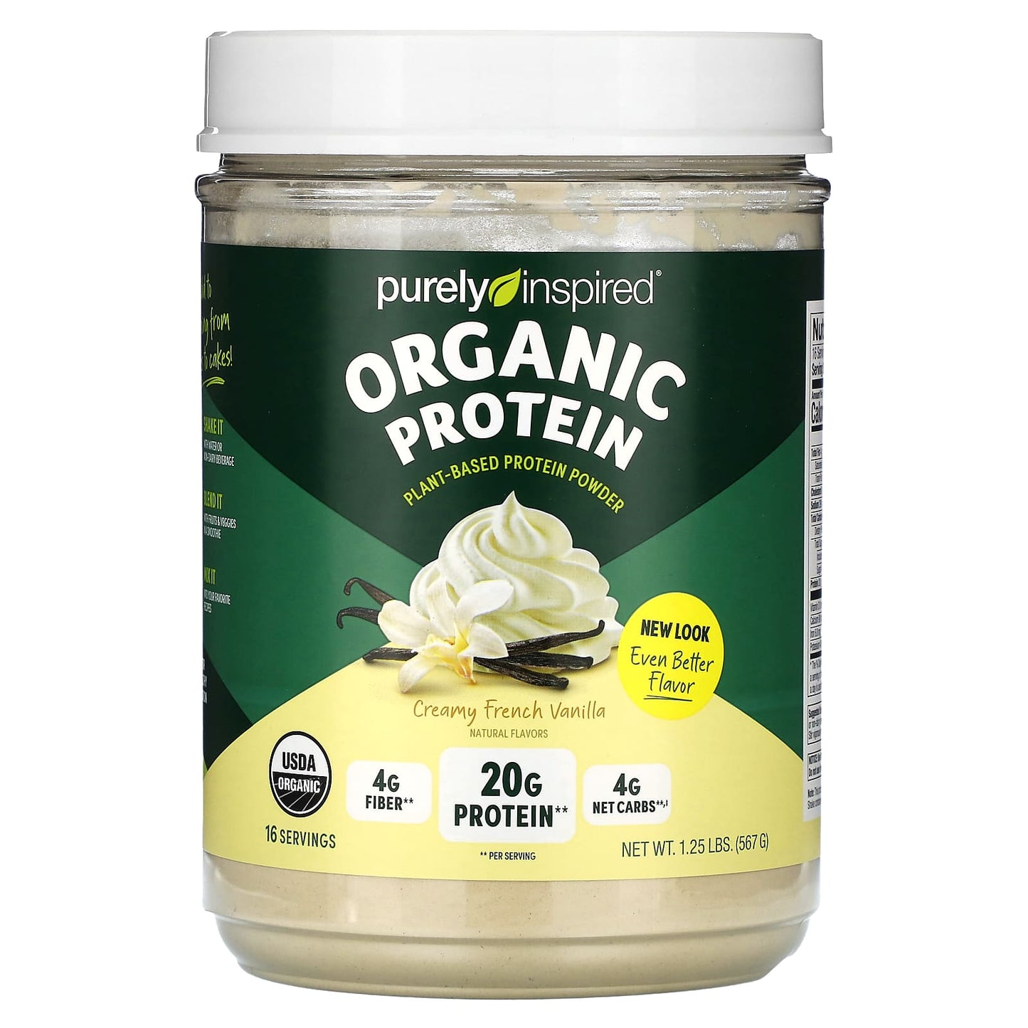 Purely Inspired, Organic Plant-Based Protein Powder, Creamy French Vanilla, 1.25 lbs (567 g) - Image 1