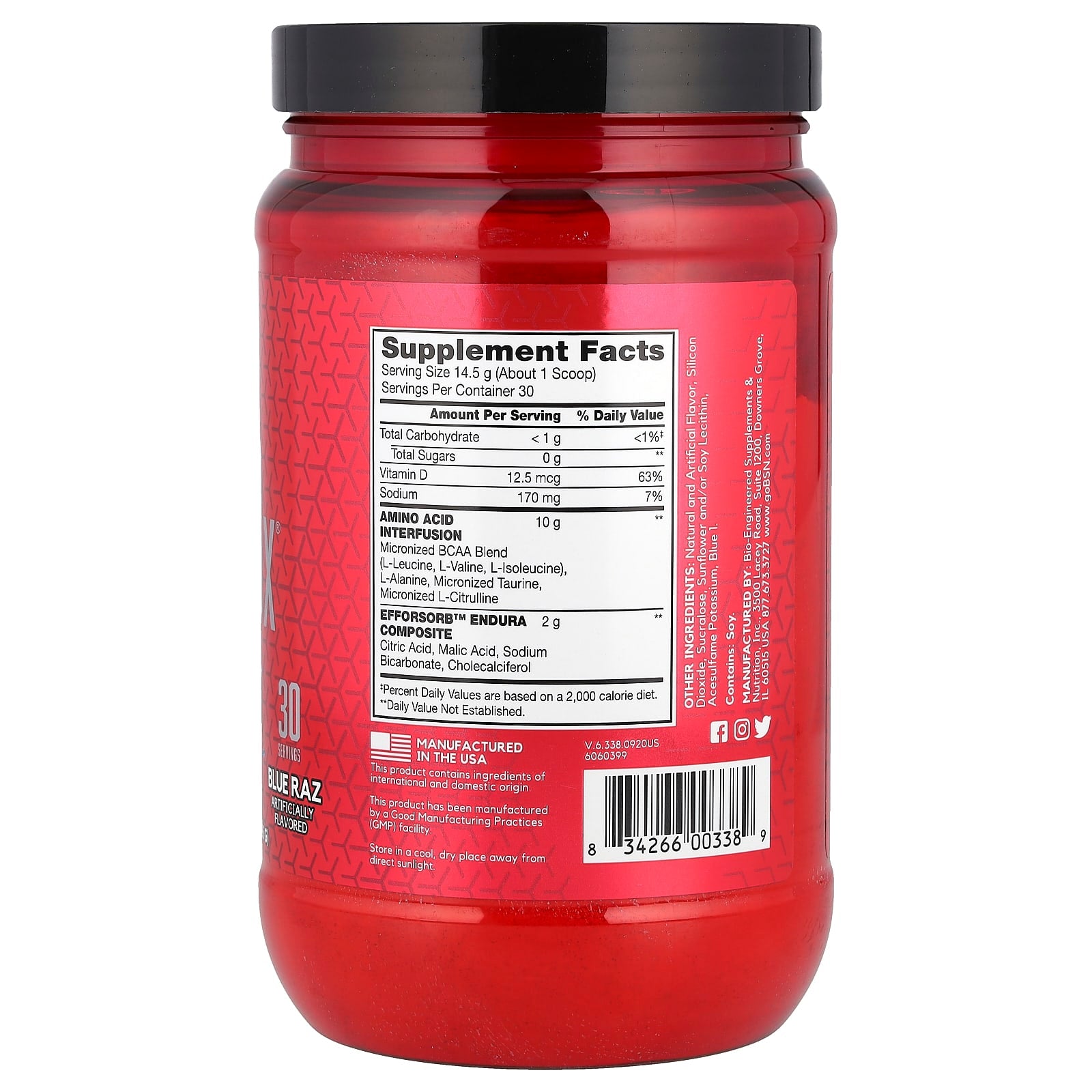 BSN AminoX Endurance & Recovery Blue Raz 15.3 oz (435g) - Image 2