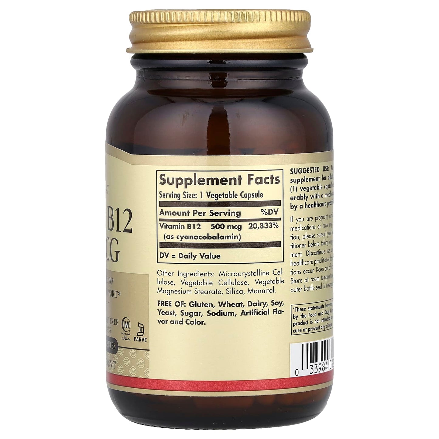 Solgar, Vitamin B12, 500 mcg, 250 Vegetable Capsules - Image 2