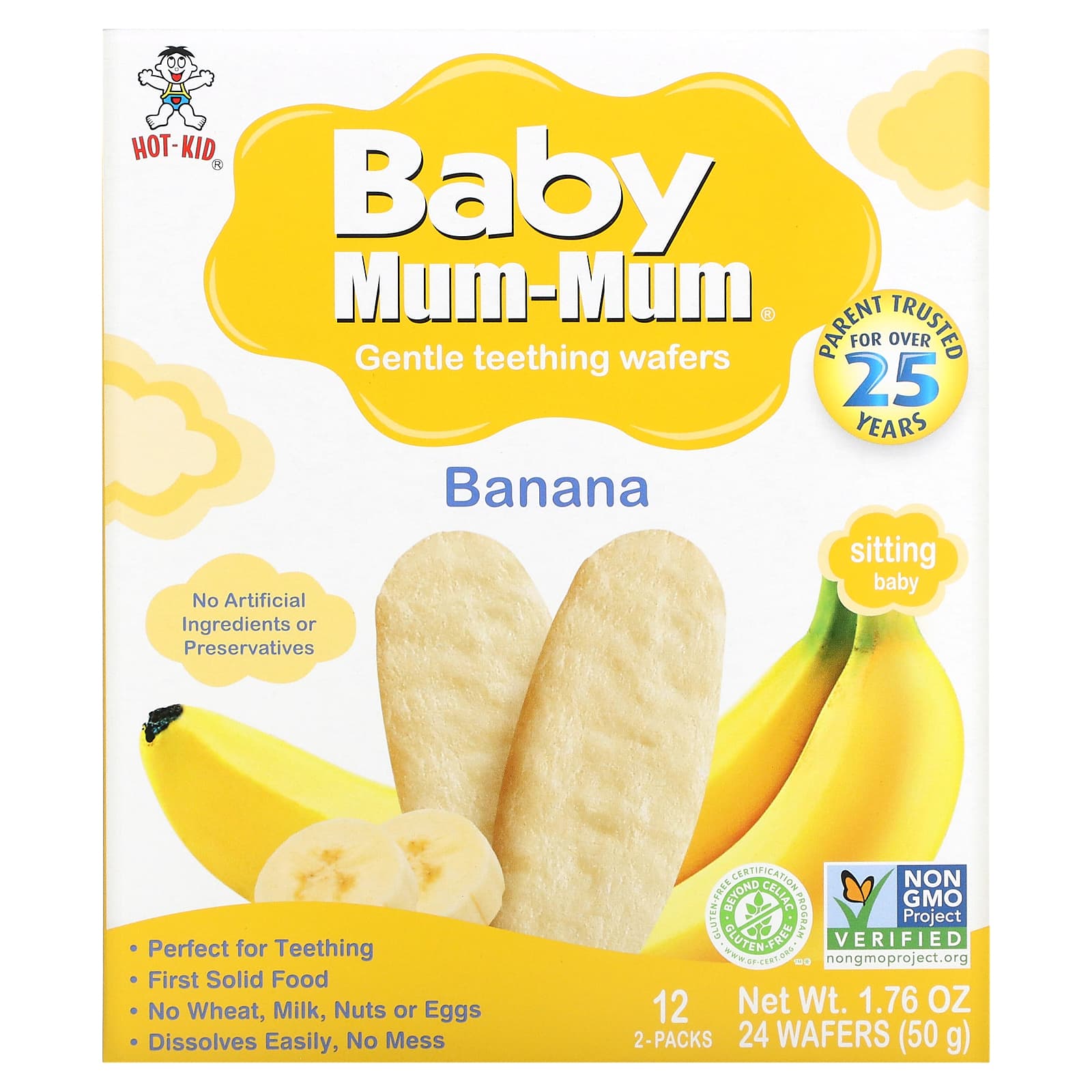 Gentle Banana Teething Wafers for Babies by Hot Kid, 100% BPA-Free - Image 1