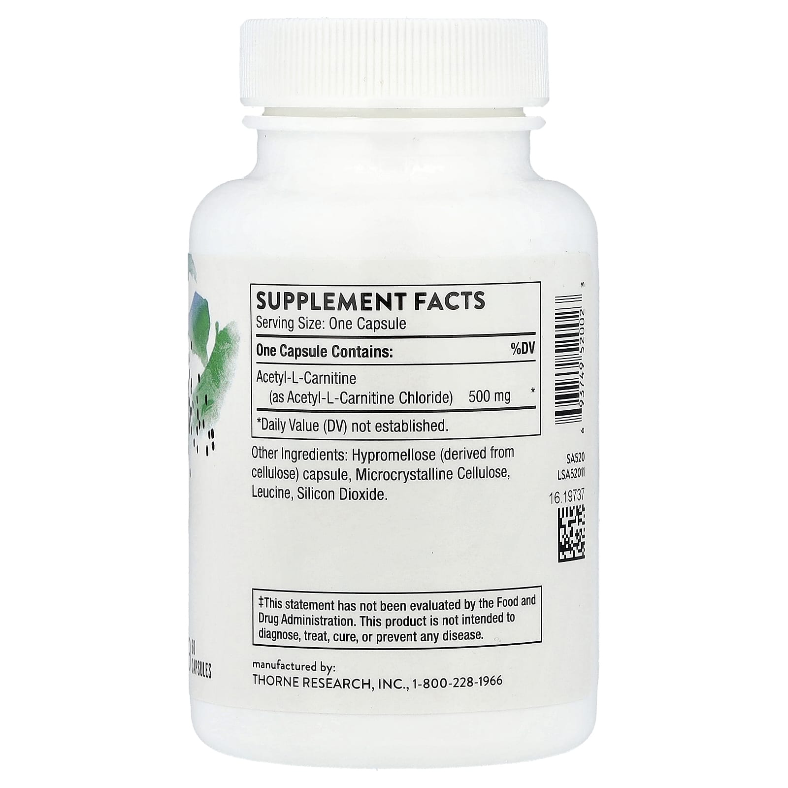 Thorne, Acetyl-L-Carnitine, 500 mg, 60 Capsules - Image 2