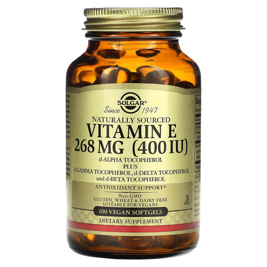 Solgar, Naturally Sourced Vitamin E, 100 Vegan Softgels - Image 1