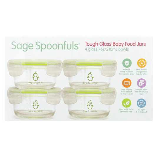 Sage Spoonfuls, Tough Glass Baby Food Jars, 4 Pack, 7 oz (210 ml) Each - Image 1