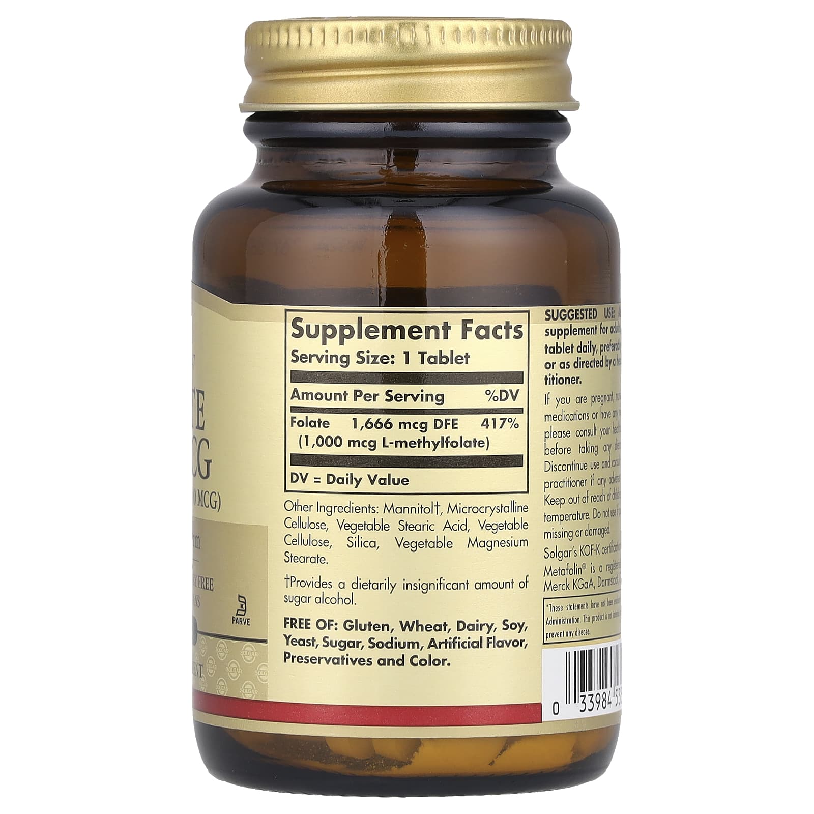 Solgar, Folate, 1,000 mcg, 120 Tablets - Image 2