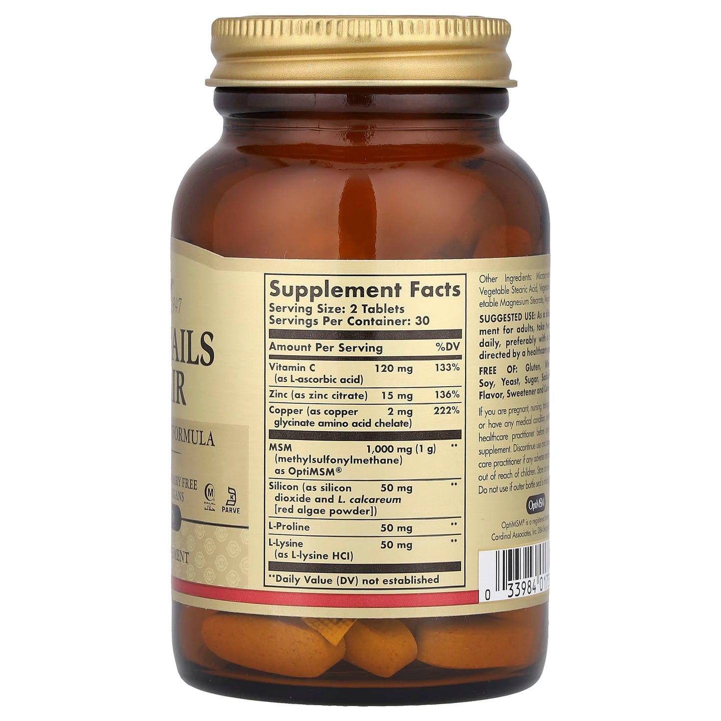 Solgar, Skin, Nails & Hair, Advanced MSM Formula, 60 Tablets - Image 2