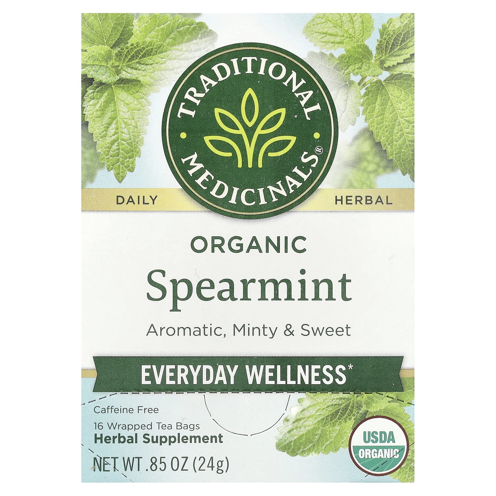 Traditional Medicinals, Organic Spearmint, Caffeine Free, 16 Wrapped Tea Bags, 0.85 oz (24 g) - Image 1