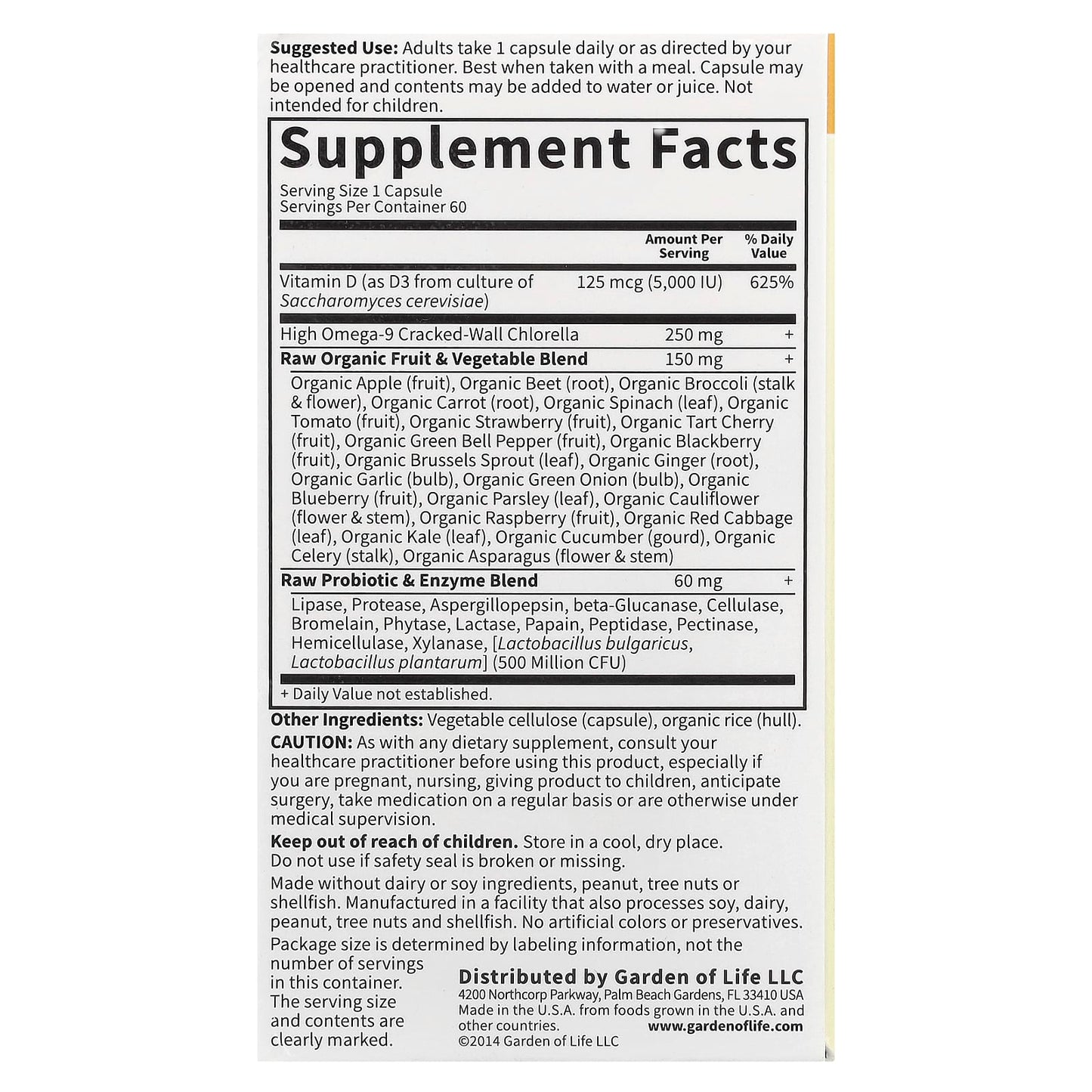 Garden of Life RAW D3 125 mcg, 5000 IU, 60 Vegetarian Capsules - Image 2