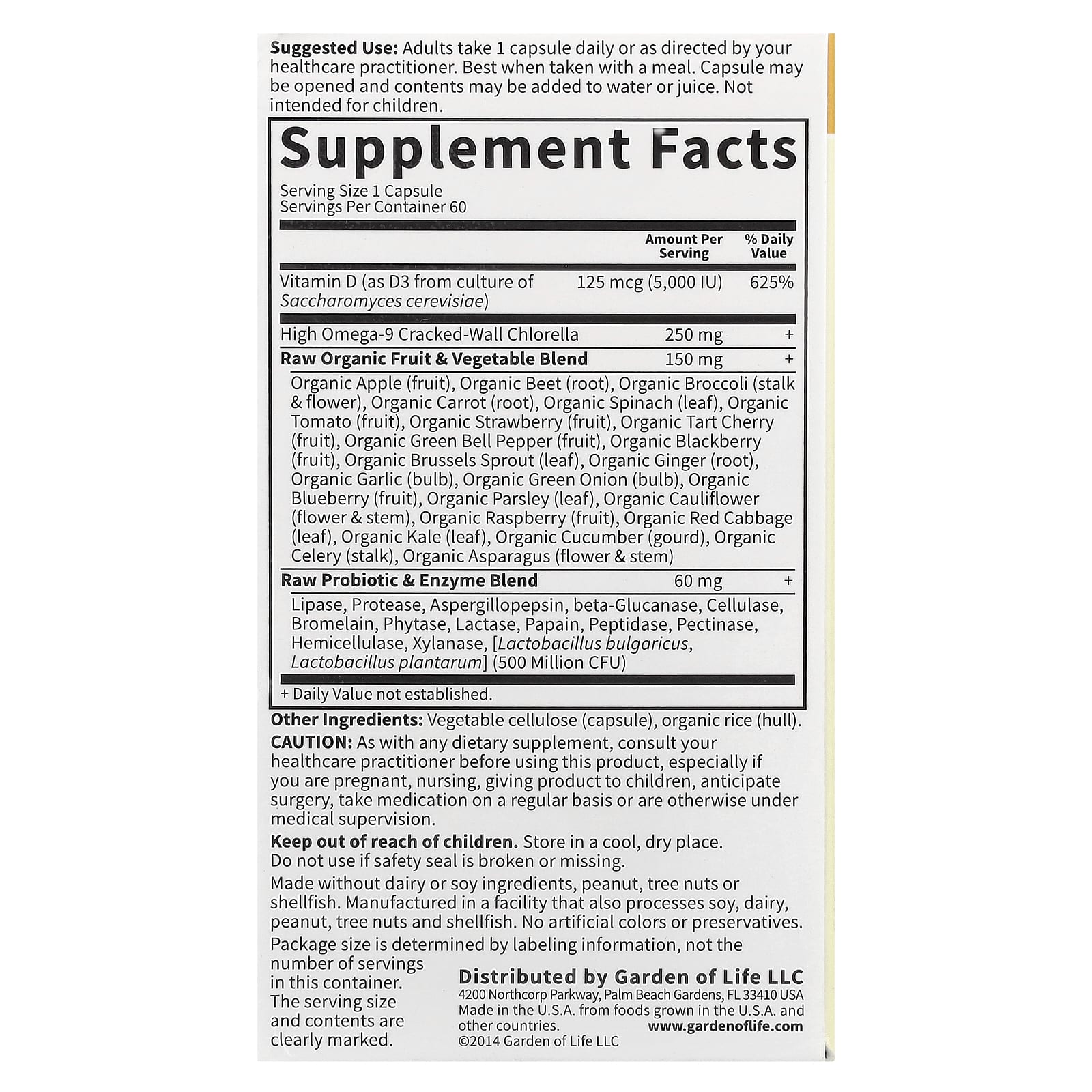 Garden of Life RAW D3 125 mcg, 5000 IU, 60 Vegetarian Capsules - Image 2