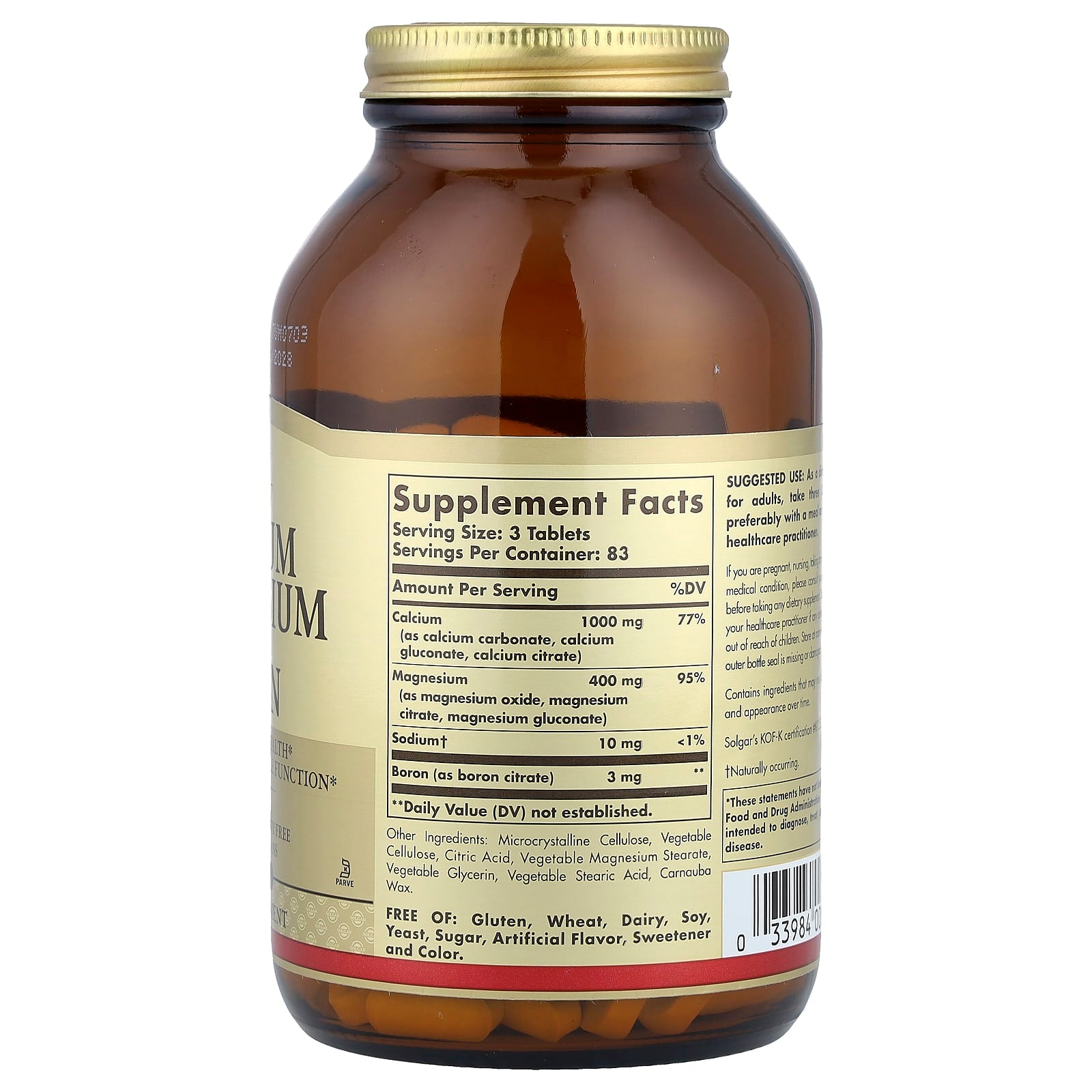 Solgar, Calcium Magnesium Plus Boron, 250 Tablets - Image 2