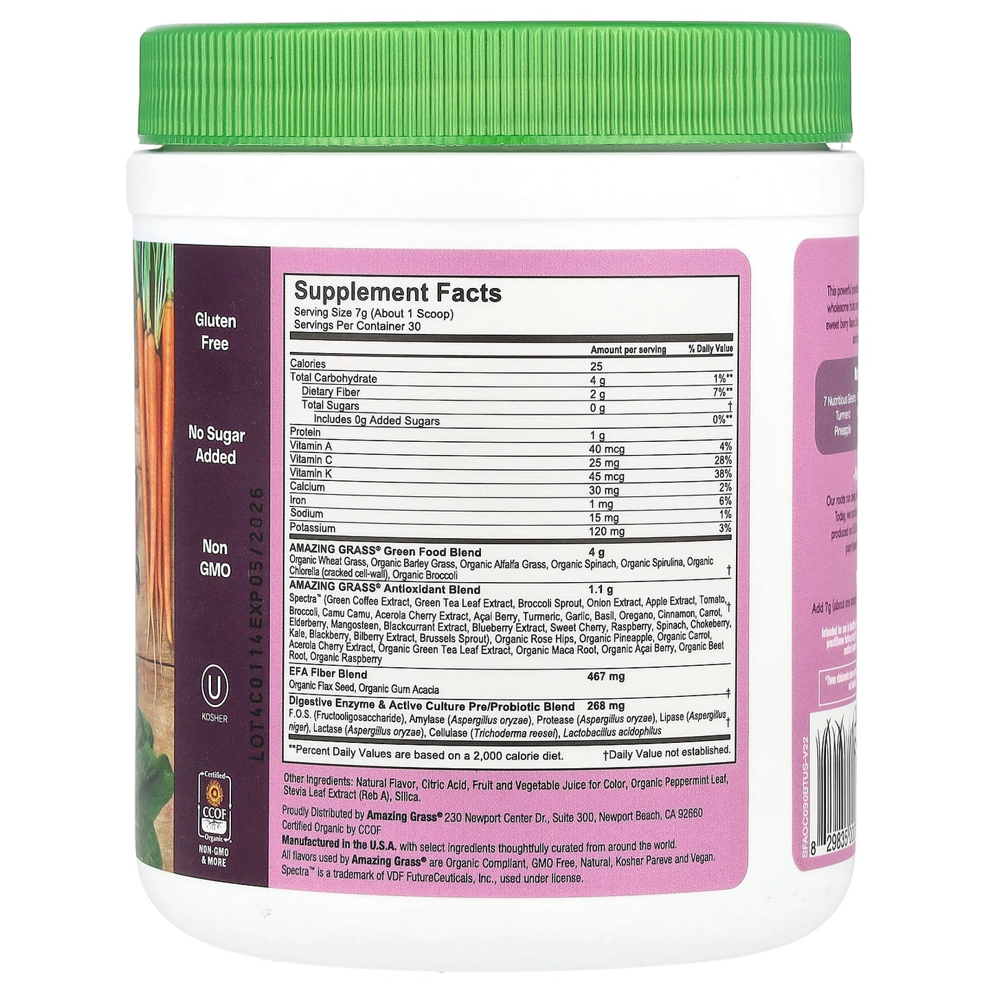 Amazing Grass Green Blend Antioxidant Powder - Sweet Berry Flavor 7.4 oz - Image 2