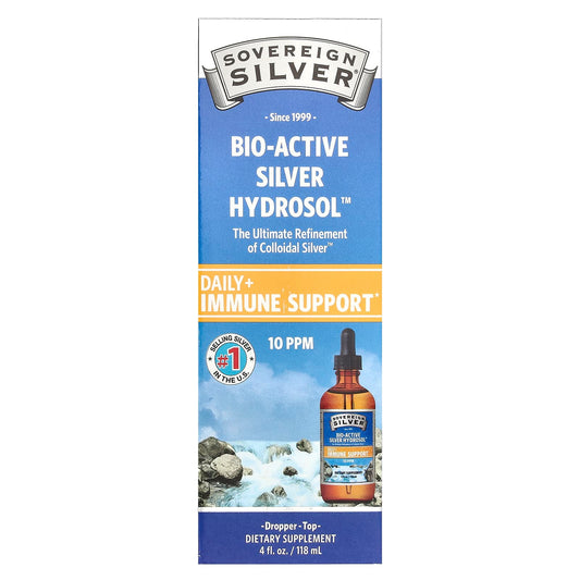 Sovereign Silver, Bio-Active Silver Hydrosol ™ Dropper-Top, Daily + Immune Support, 10 PPM, 4 fl oz (118 ml) - Image 1