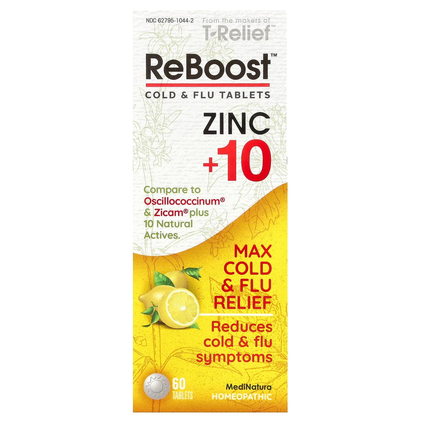 MediNatura, T-Relief™, ReBoost™, Zinc +10, Max Cold & Flu Relief, 60 Tablets - Image 1