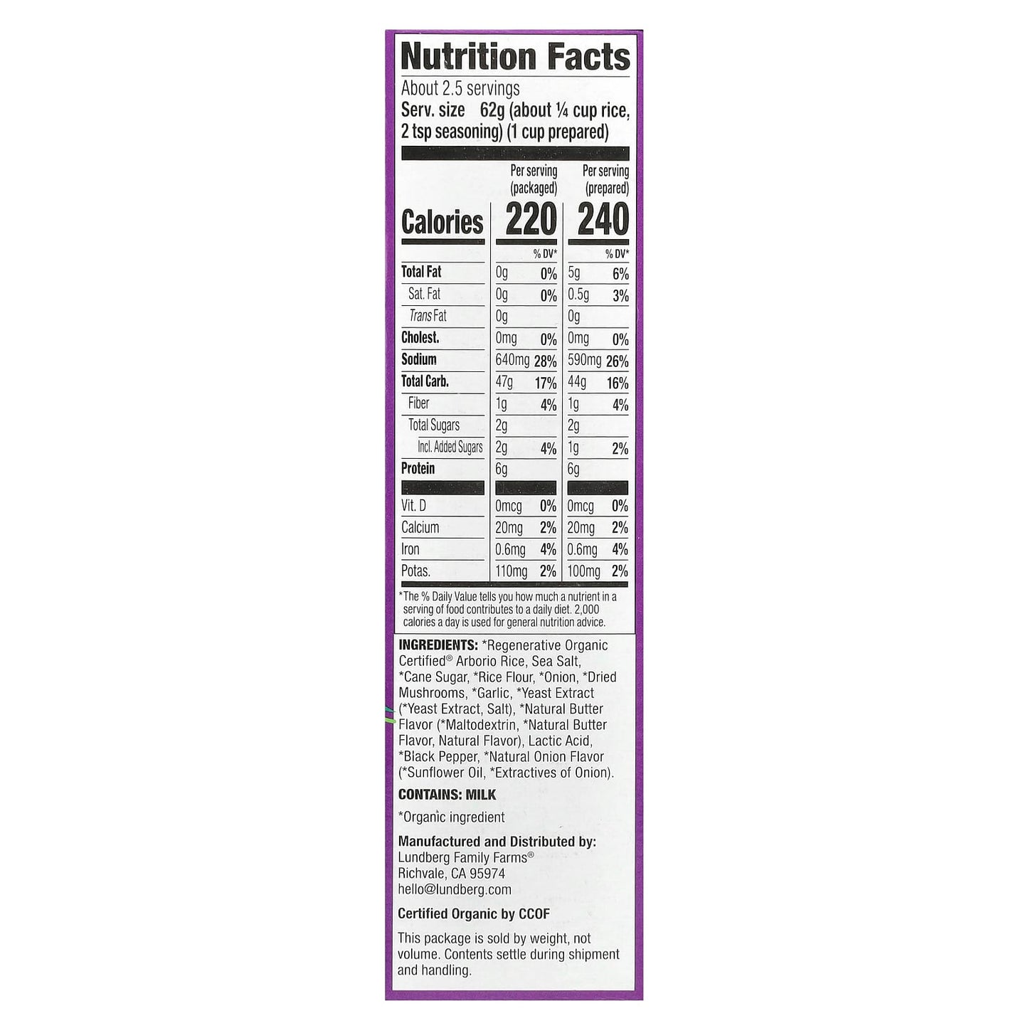Lundberg, Arborio Rice & Seasoning Mix, Mushroom Risotto, 5.9 oz (167 g) - Image 2