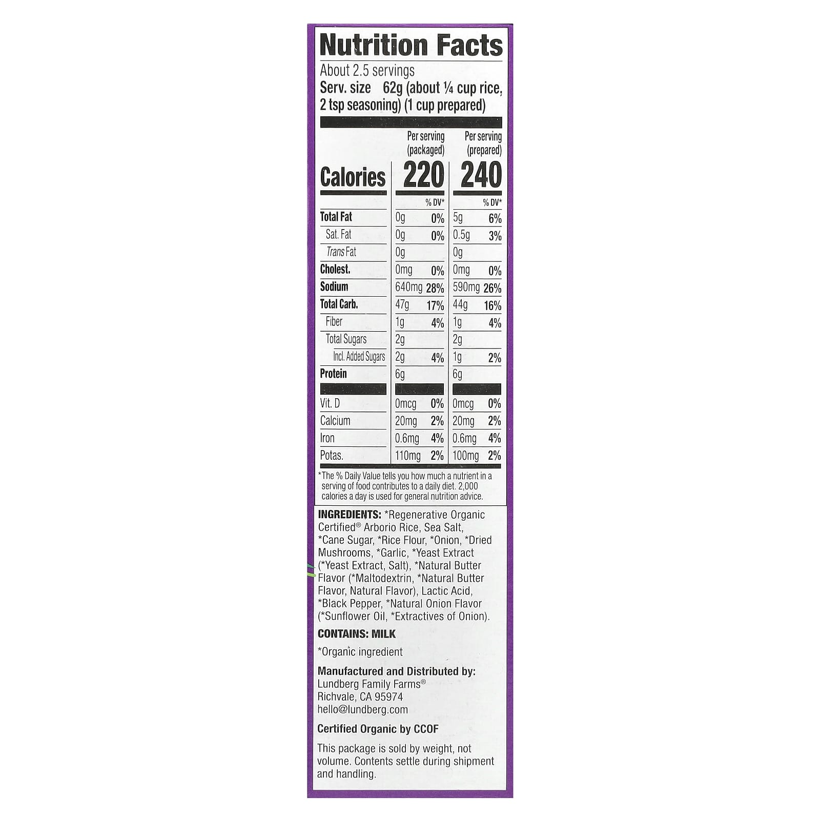 Lundberg, Arborio Rice & Seasoning Mix, Mushroom Risotto, 5.9 oz (167 g) - Image 2