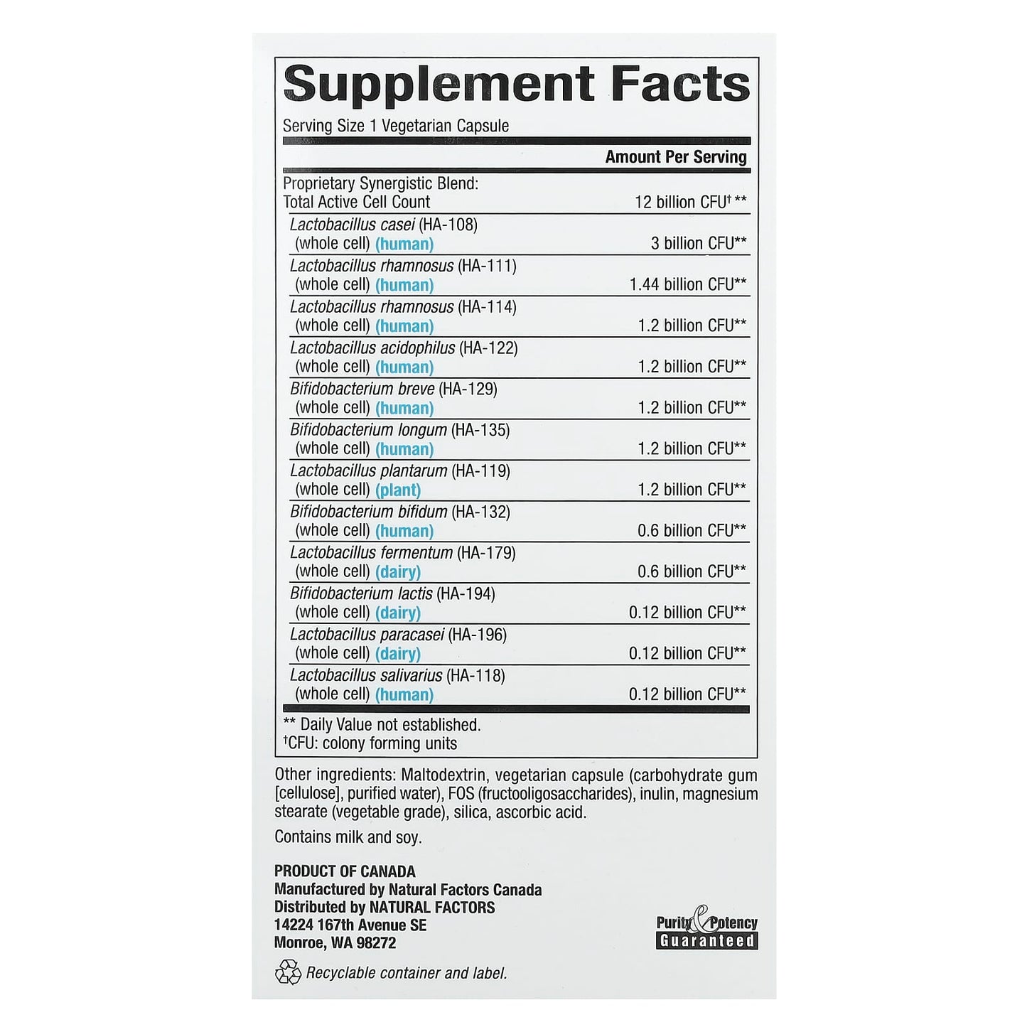 Natural Factors, Ultimate Probiotic, 12/12 Formula, 12 Billion CFU, 120 Vegetarian Capsules - Image 2