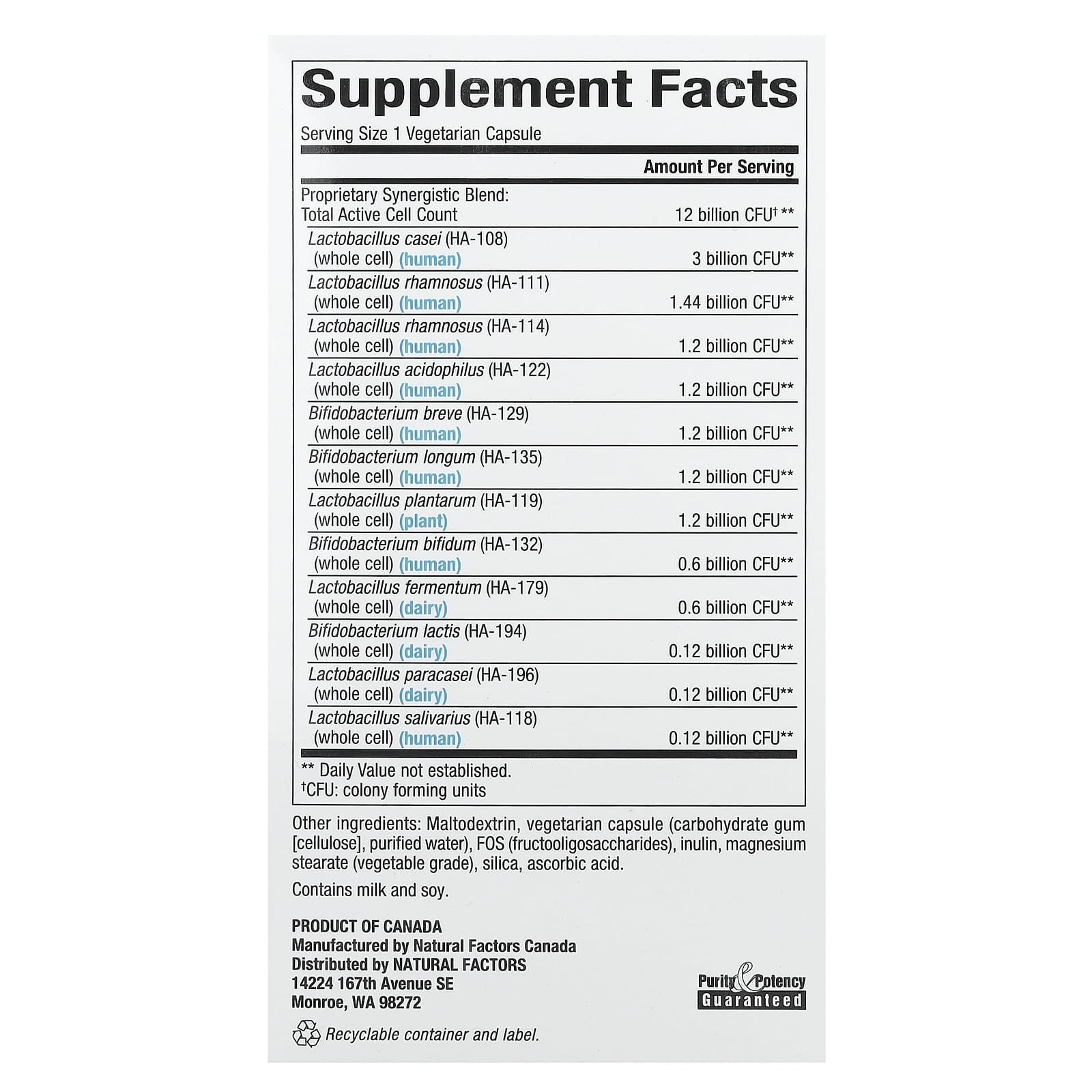 Natural Factors, Ultimate Probiotic, 12/12 Formula, 12 Billion CFU, 120 Vegetarian Capsules - Image 2