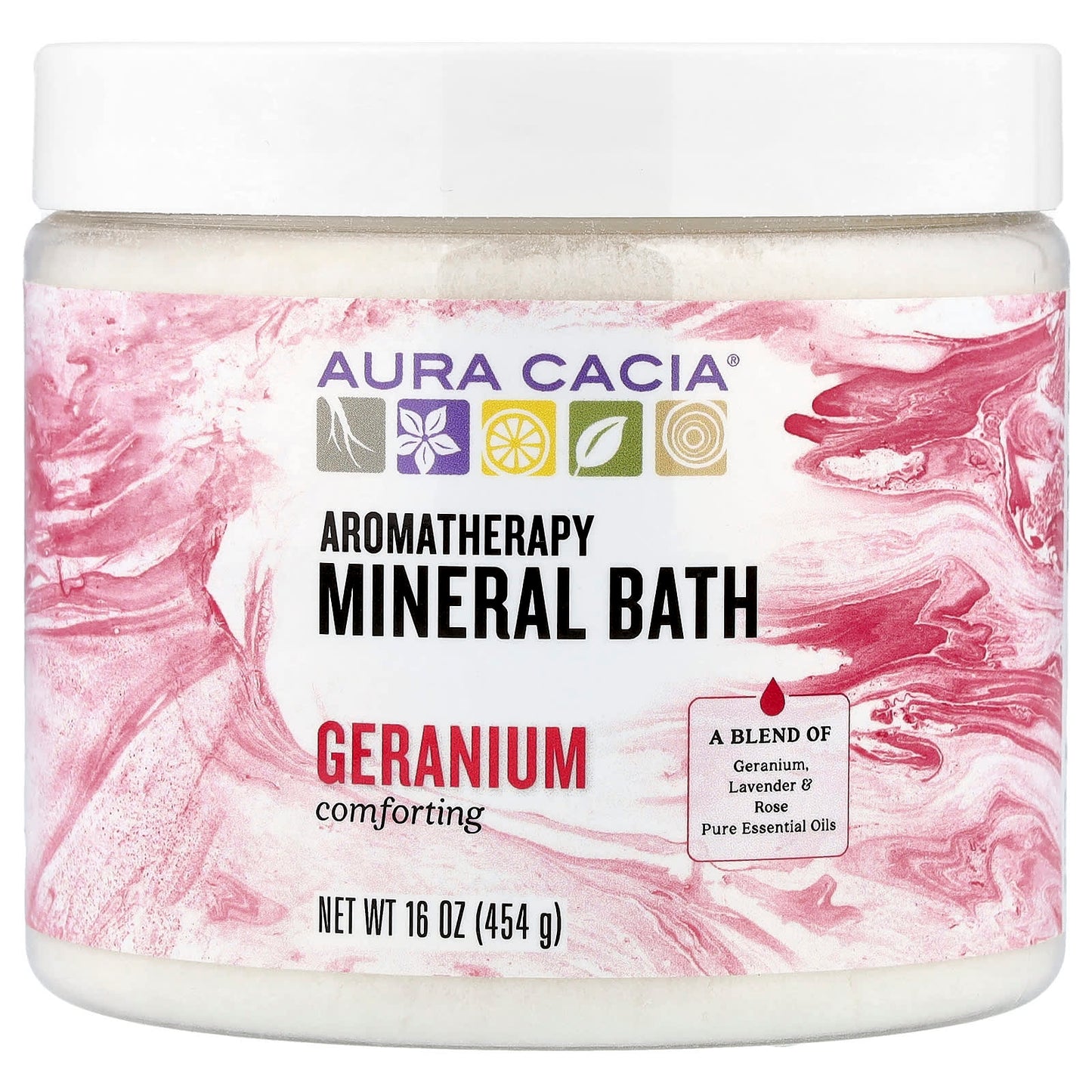 Aura Cacia Aromatherapy Mineral Bath with Geranium Oil, 16 oz - Image 1