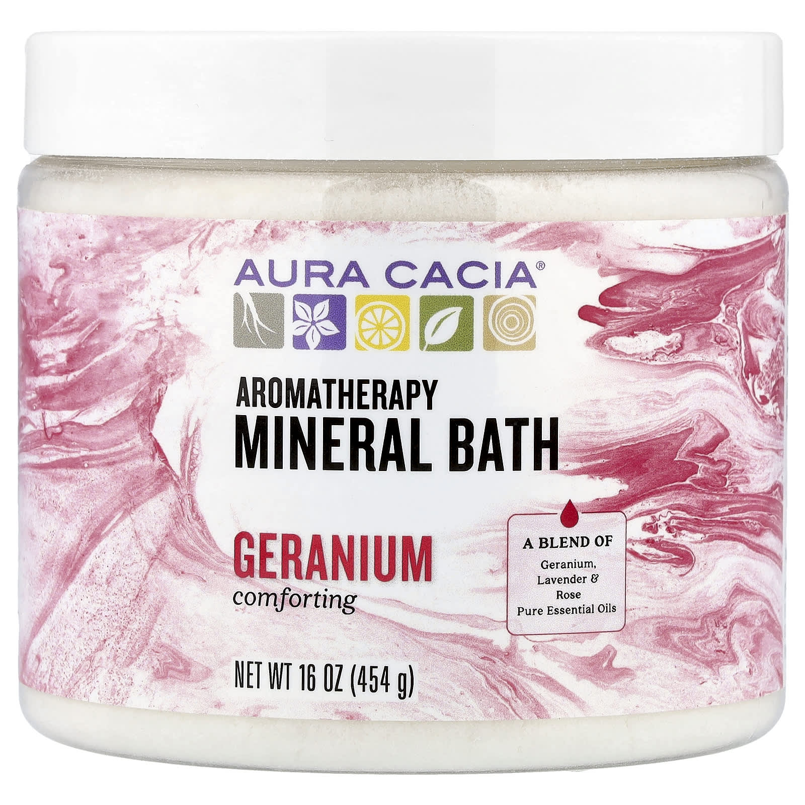 Aura Cacia Aromatherapy Mineral Bath with Geranium Oil, 16 oz - Image 1