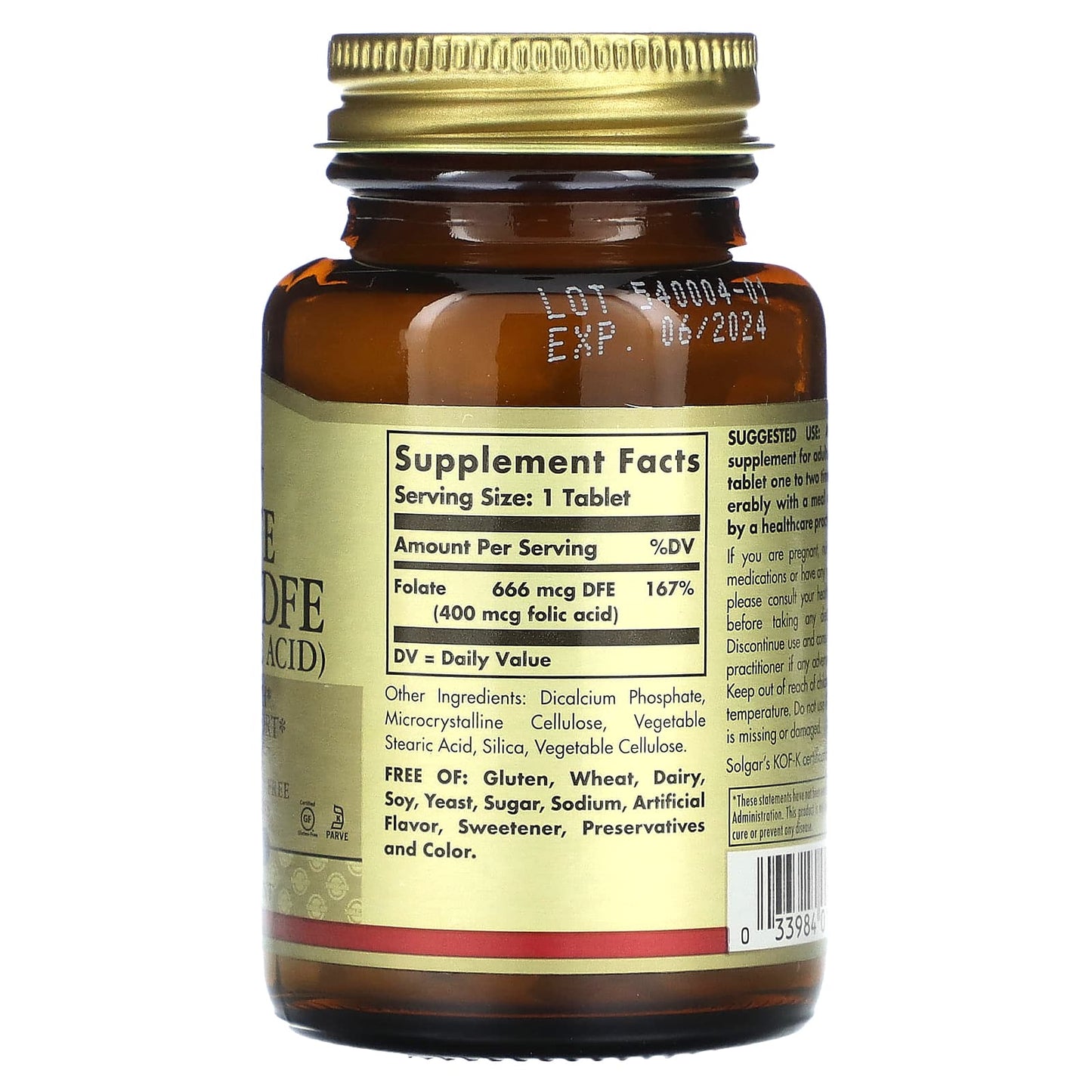 Solgar, Folate, 666 mcg DFE, 250 Tablets