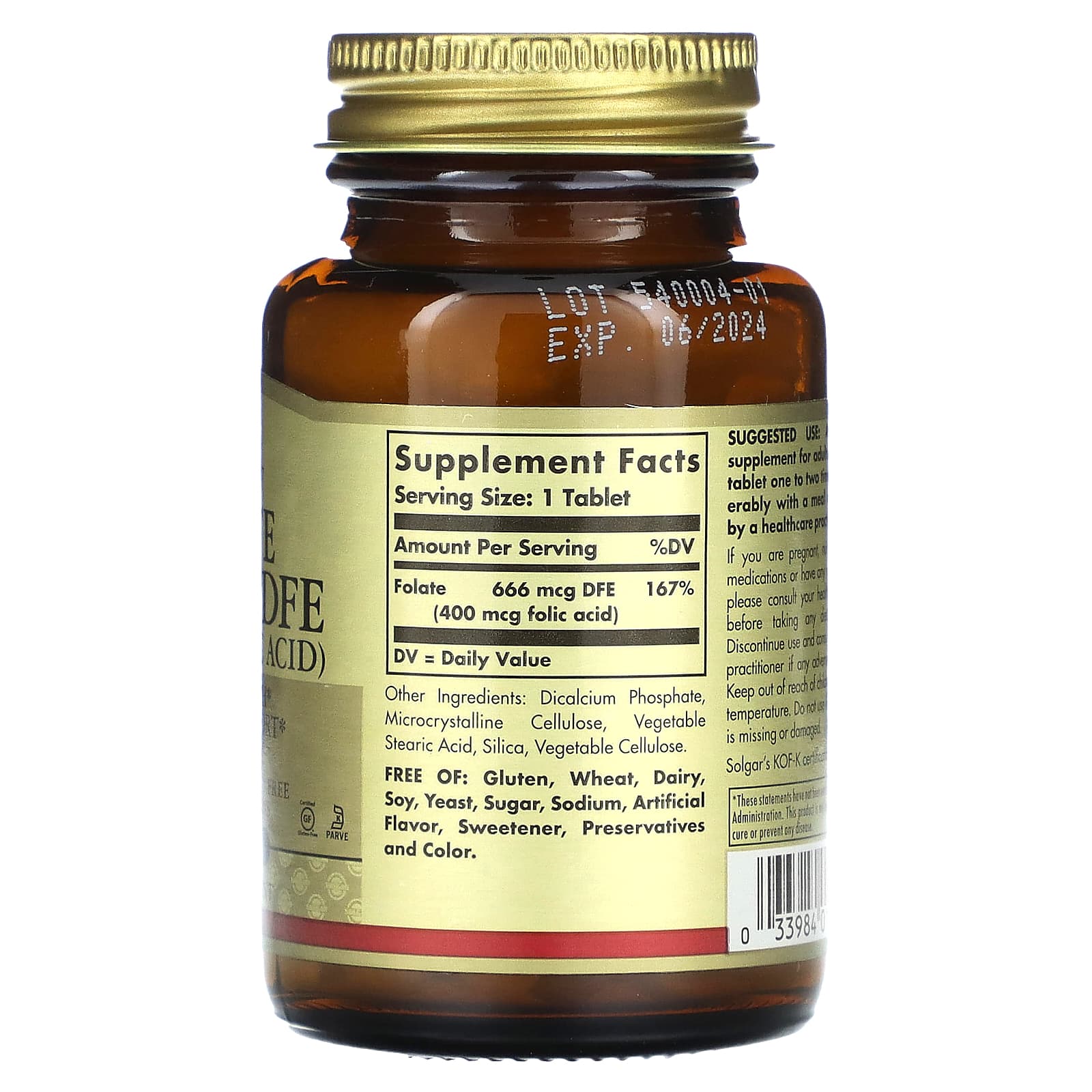 Solgar, Folate, 666 mcg DFE, 250 Tablets