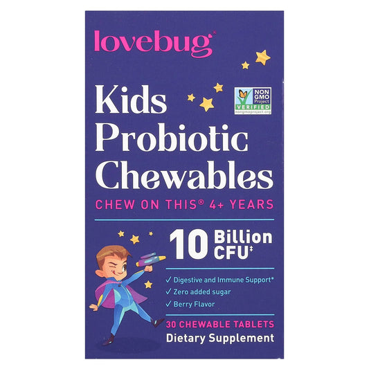 LoveBug Probiotics, Kids Probiotics, 4+ Years, Berry, 10 Billion CFU, 30 Chewable Tablets - Image 1