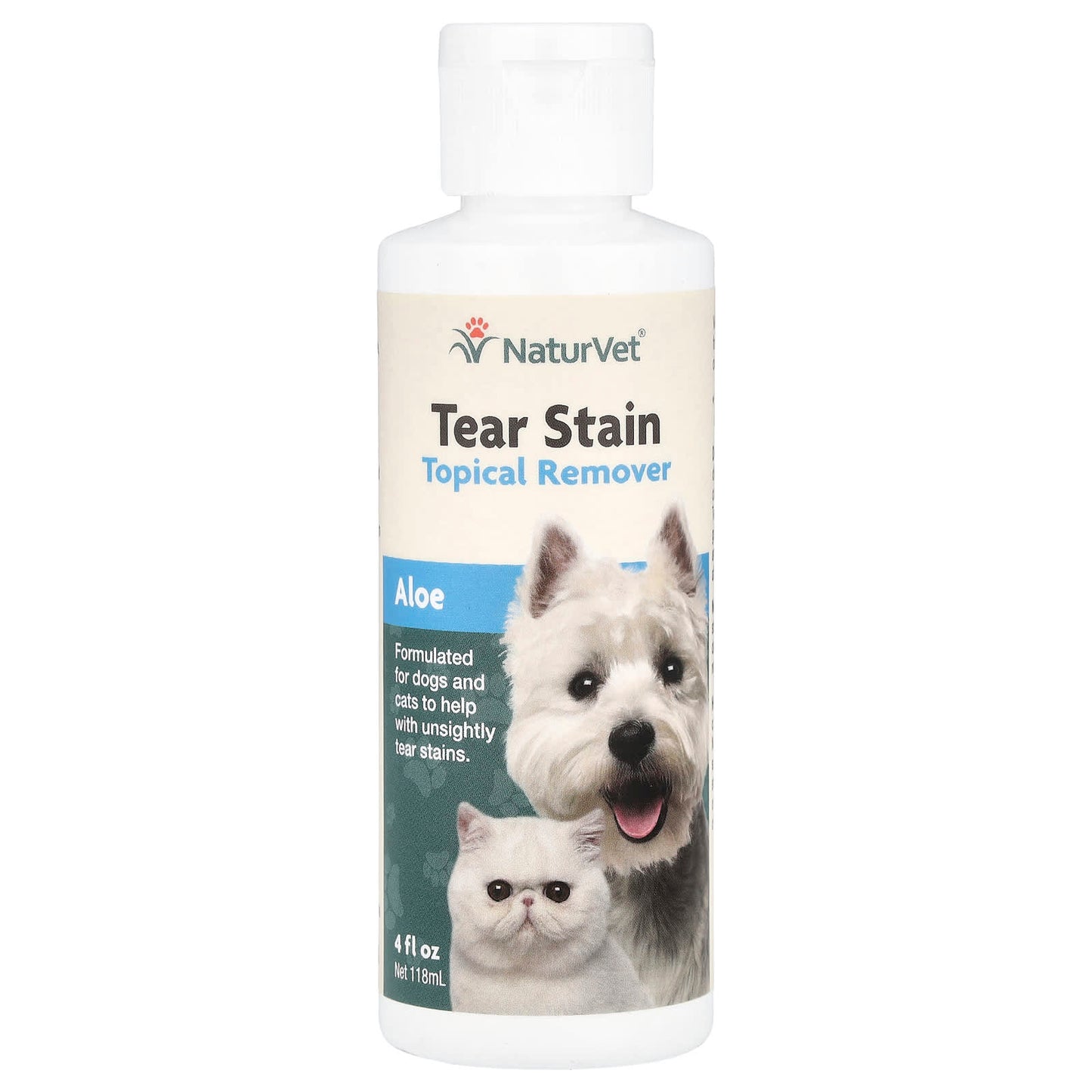 NaturVet, Tear Stain, Topical Remover, Aloe, For Dogs & Cats, 4 fl oz (118 ml) - Image 1