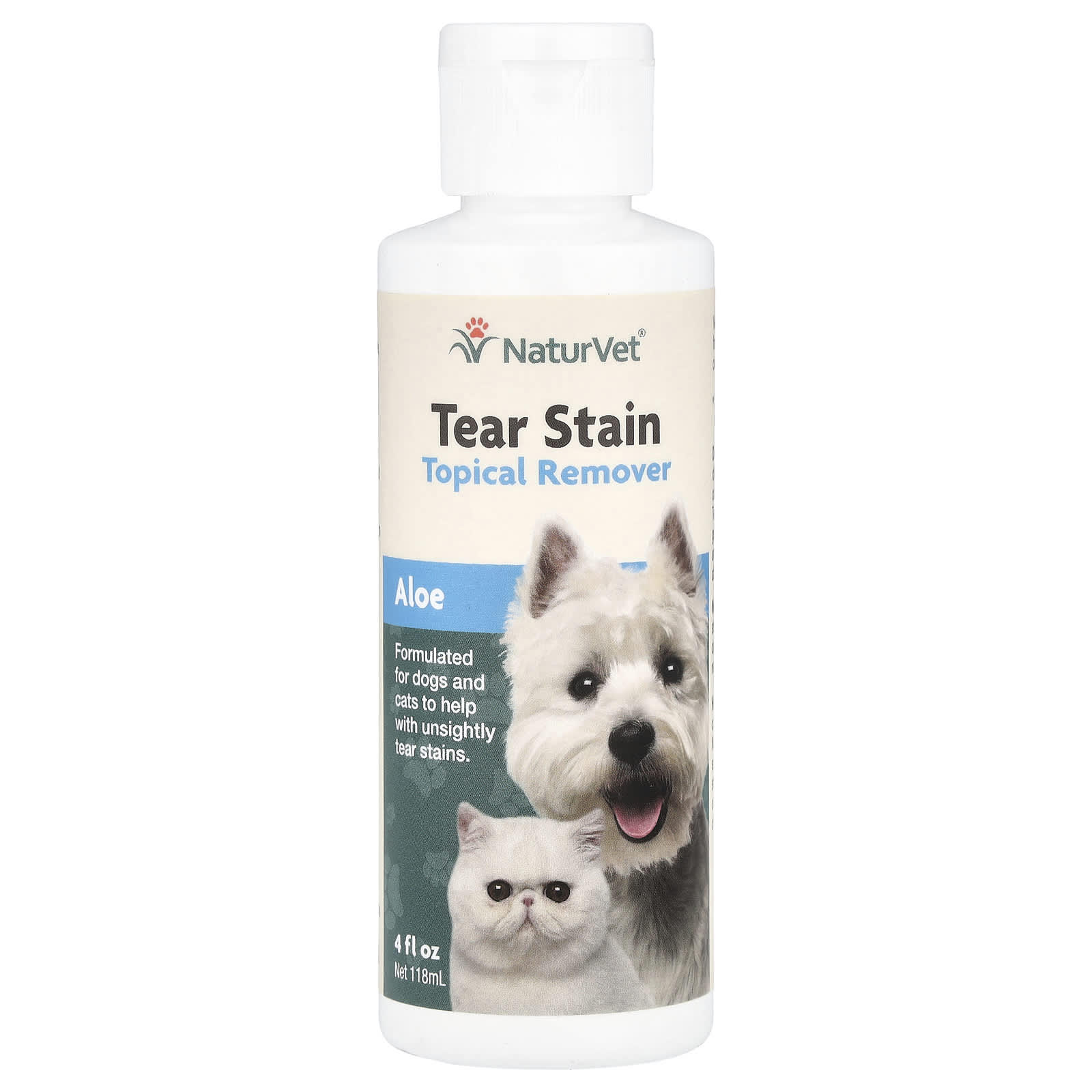 NaturVet, Tear Stain, Topical Remover, Aloe, For Dogs & Cats, 4 fl oz (118 ml) - Image 1