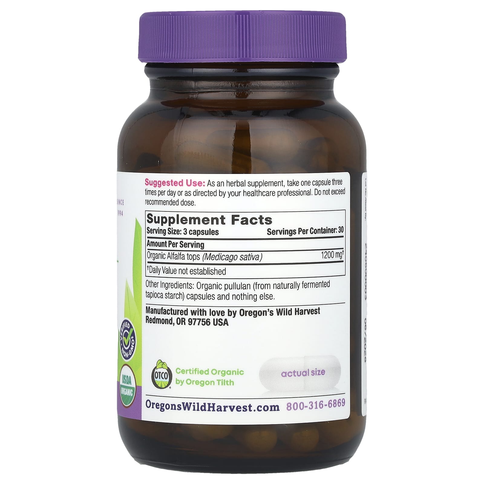 Oregon's Wild Harvest, Organic Alfalfa, 90 Organic Vegan Capsules (400 mg per Capsule) - Image 2