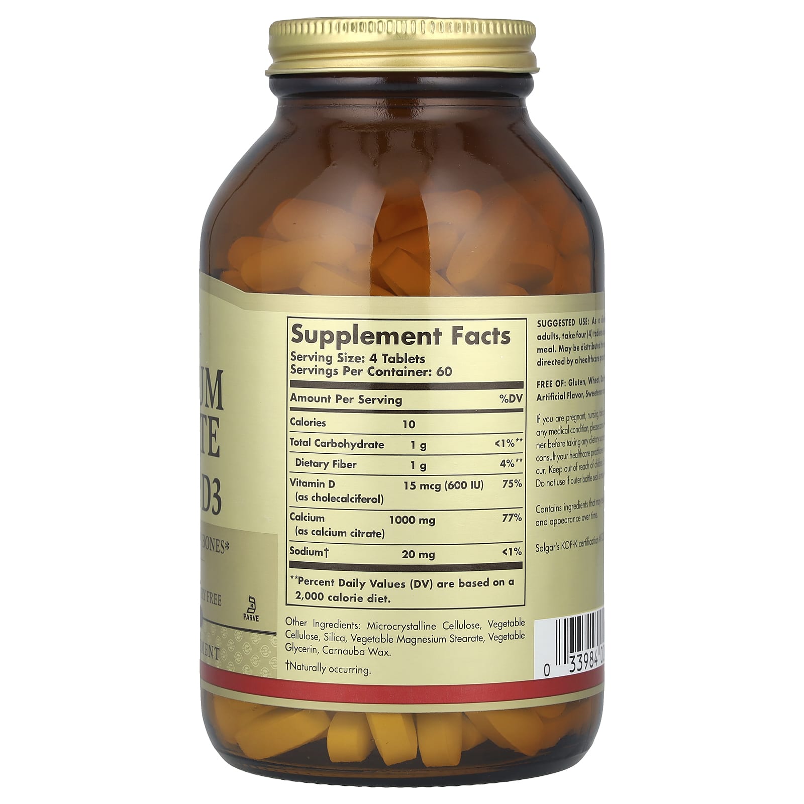 Solgar, Calcium Citrate with Vitamin D3, 240 Tablets - Image 2
