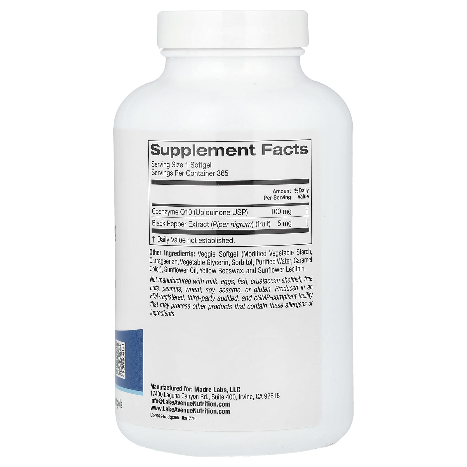 CoQ10 Plus BioPerine for Enhanced Cardiovascular Health - 365 Veggie Softgels - Image 2