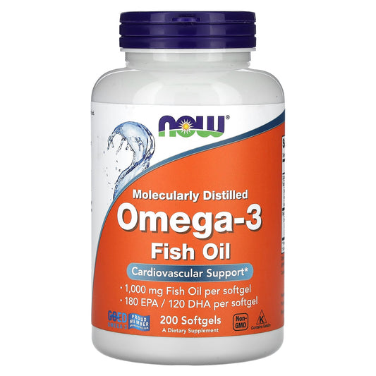 NOW Foods, Omega-3 Fish Oil, 200 Softgels - Image 1
