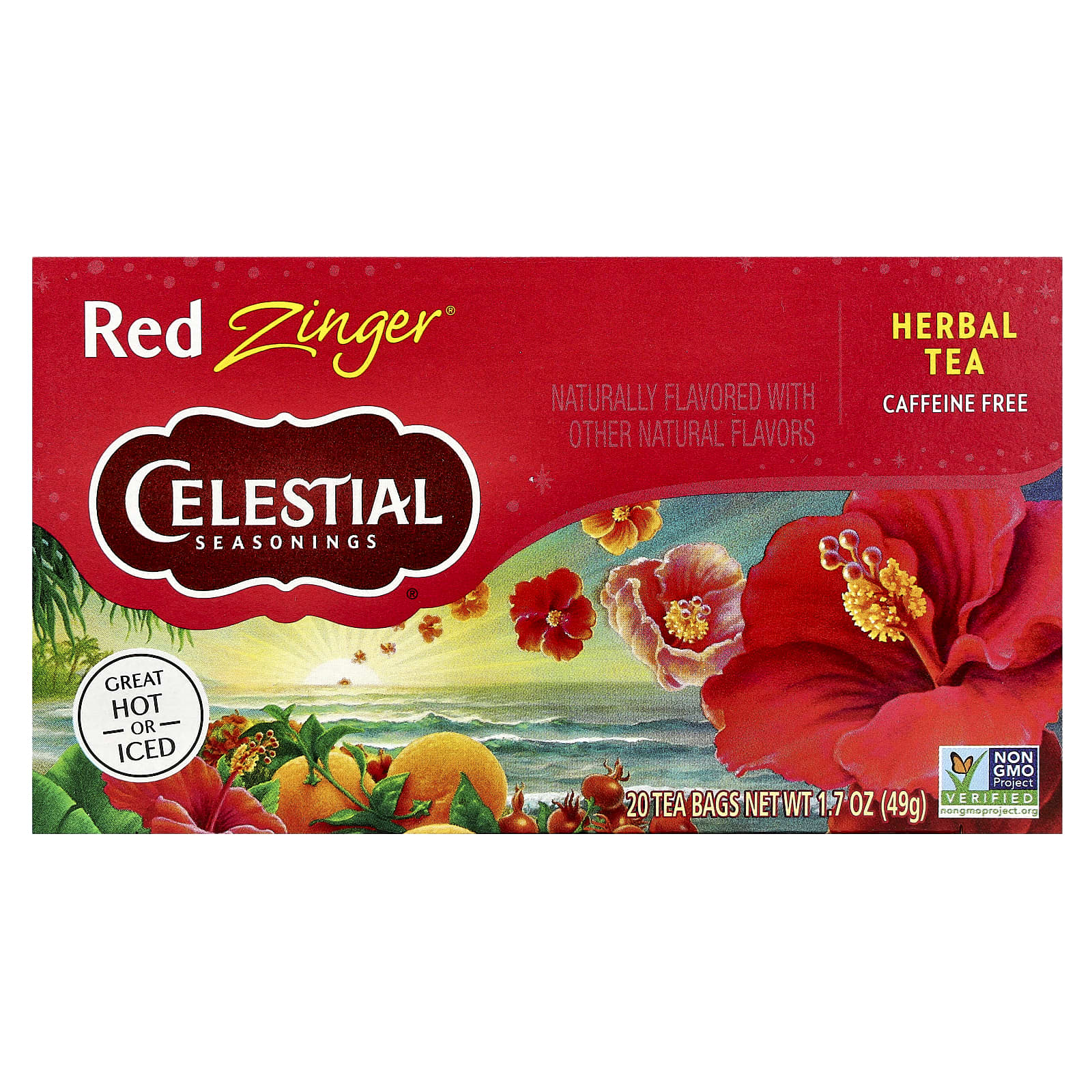Celestial Seasonings Red Zinger Herbal Tea, Caffeine-Free, 20 Tea Bags - Image 1